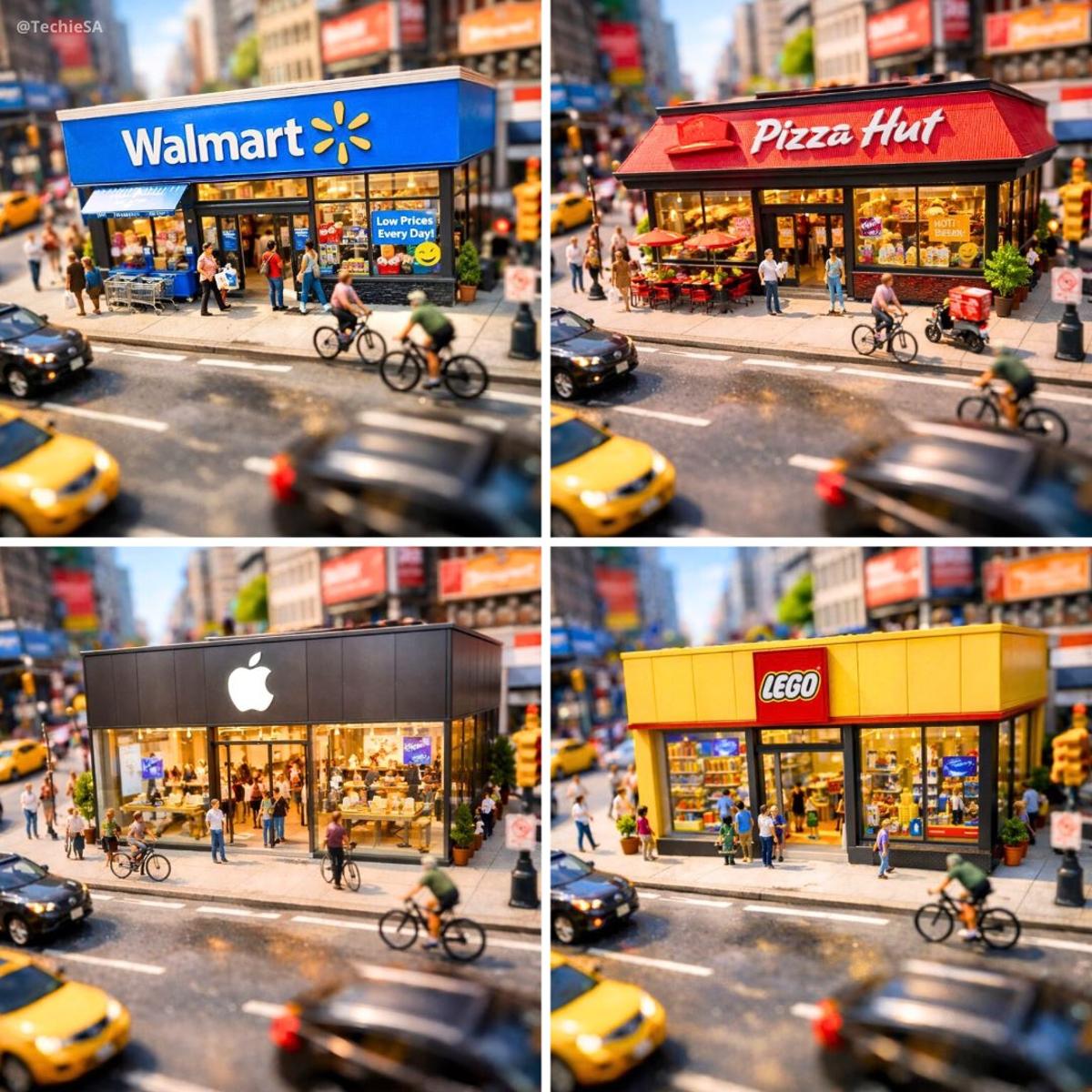 A dynamic aerial view of a bustling city street, focusing on