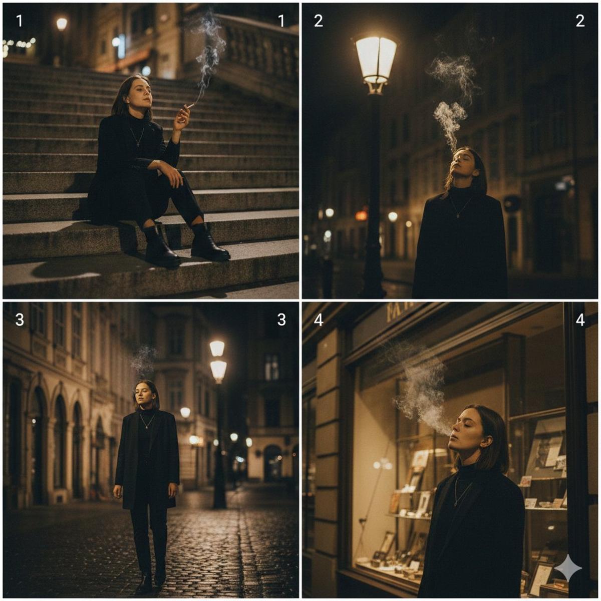 A cinematic 4-panel photo collage showing a quiet, introspec