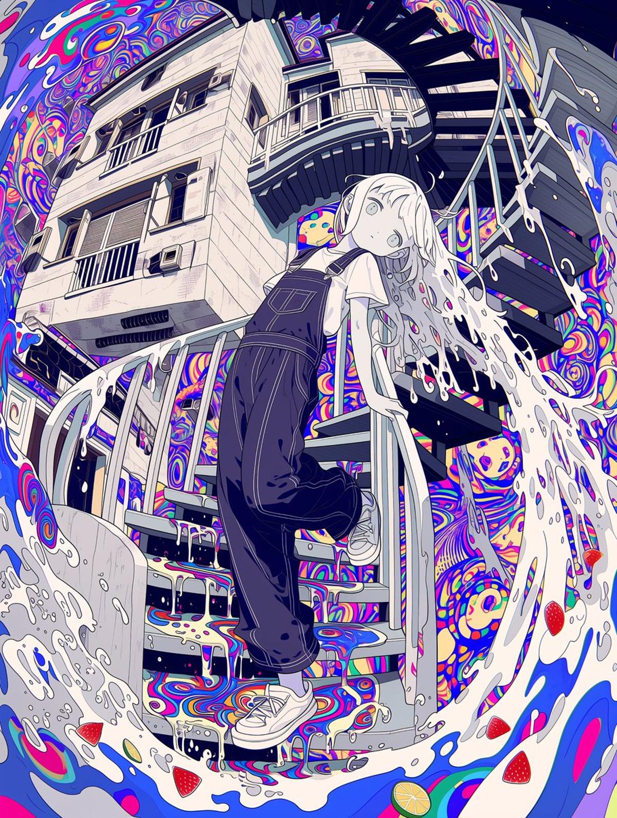 neo-expressionism, zentangle, beautiful weirdcore, dark moe