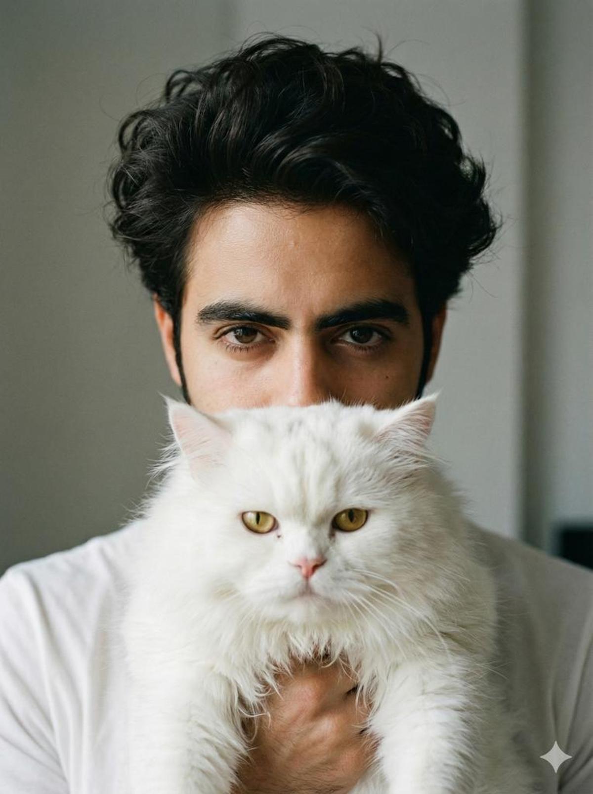 Close-up portrait of a young man Noor with long messy, volu