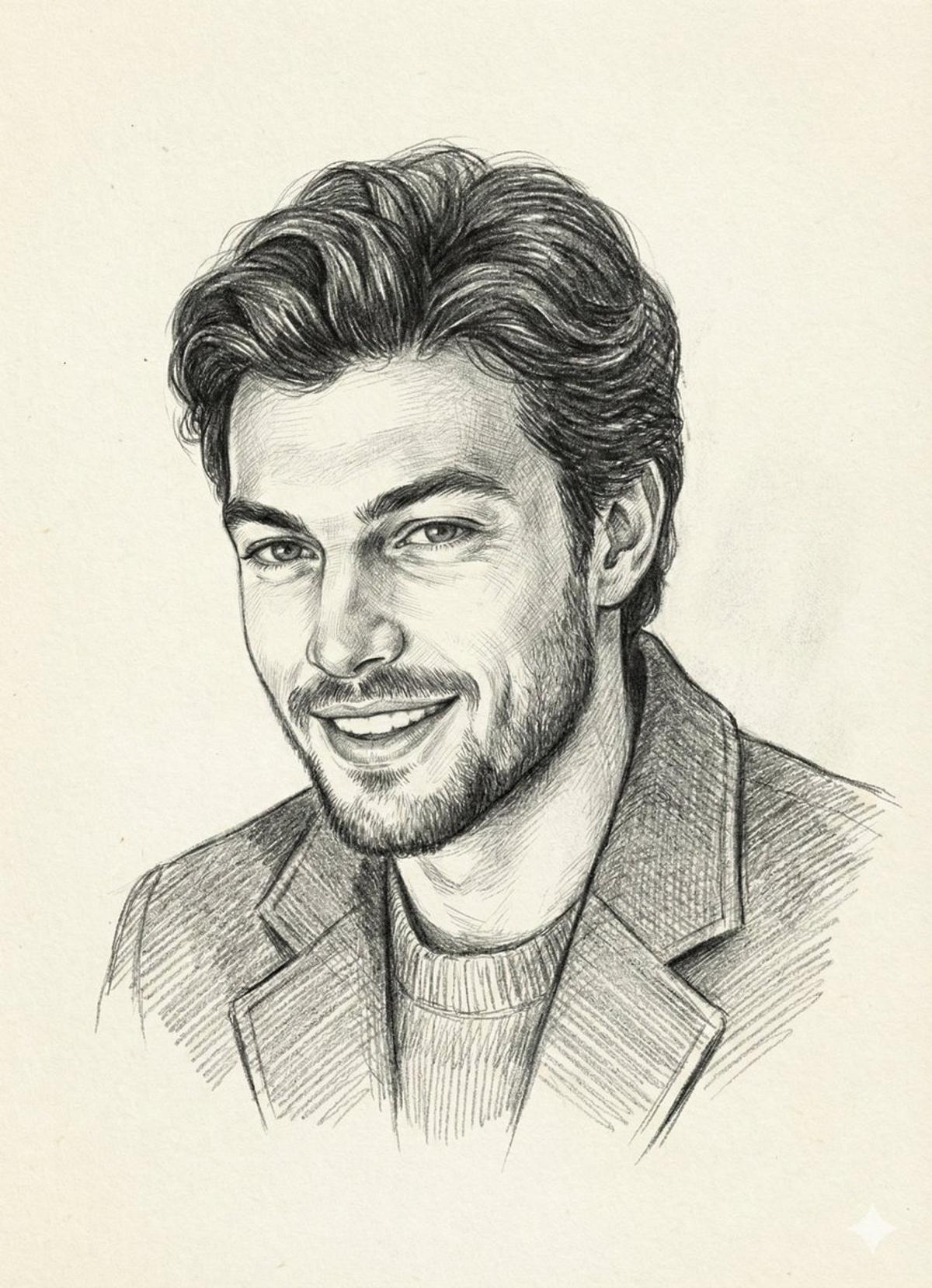 Create a highly detailed pencil sketch portrait on paper of 