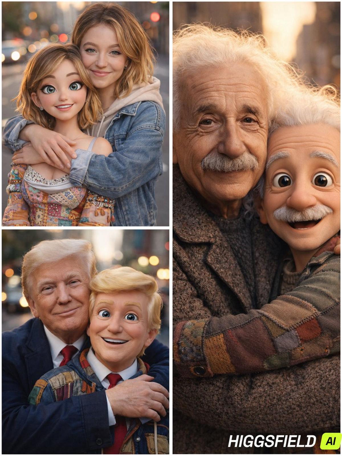 {
  "title": "Hyper-real street portrait: real person huggin