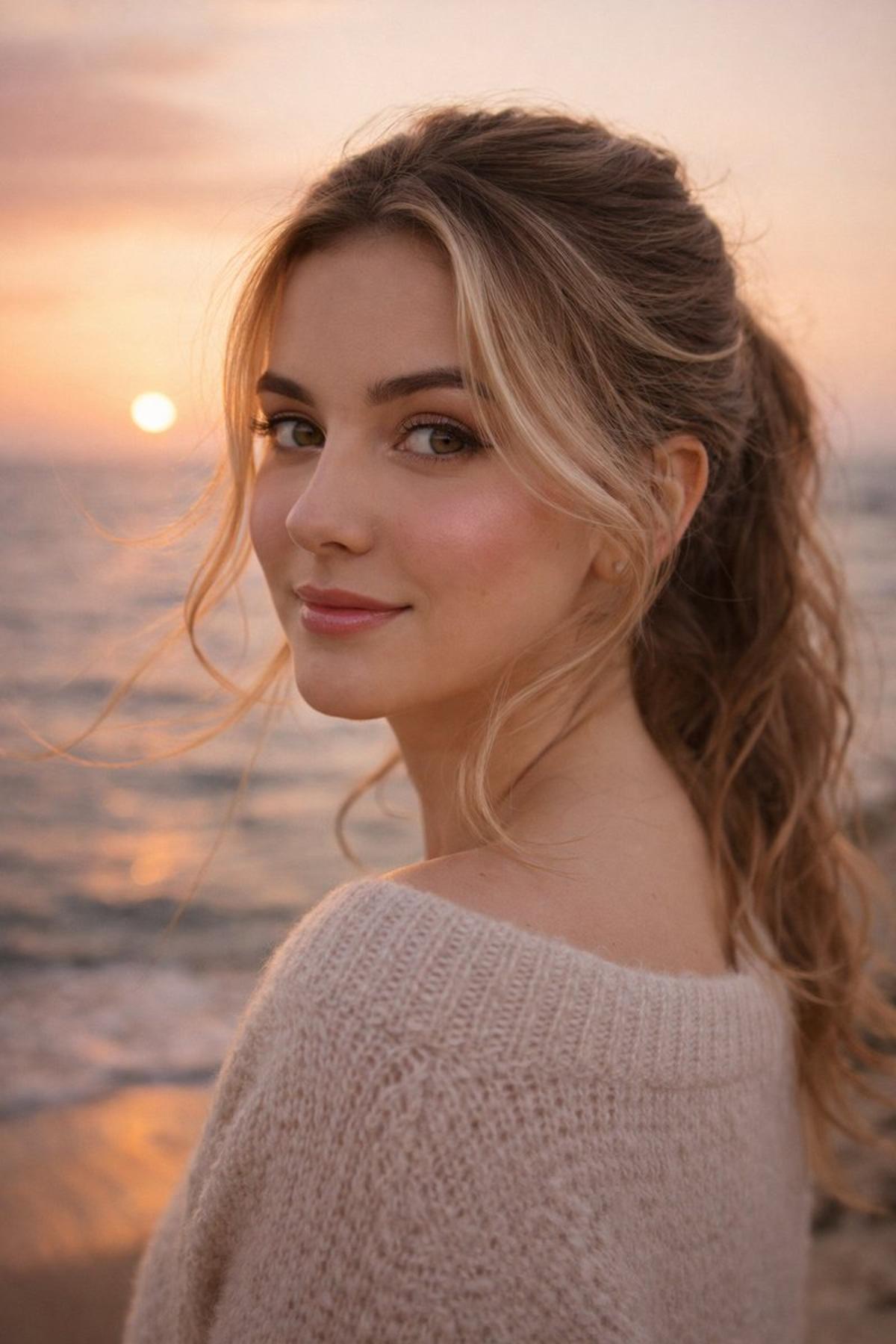 A close-up profile shot of a beautiful, cute young woman, st