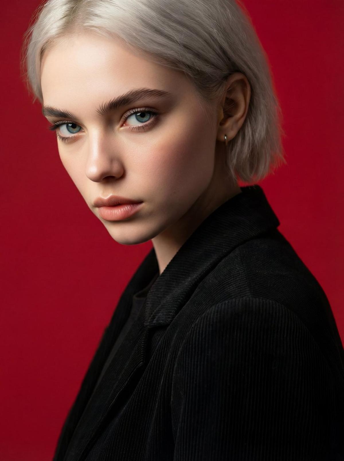 {
"Ultra-realistic studio portrait of a young woman in a t