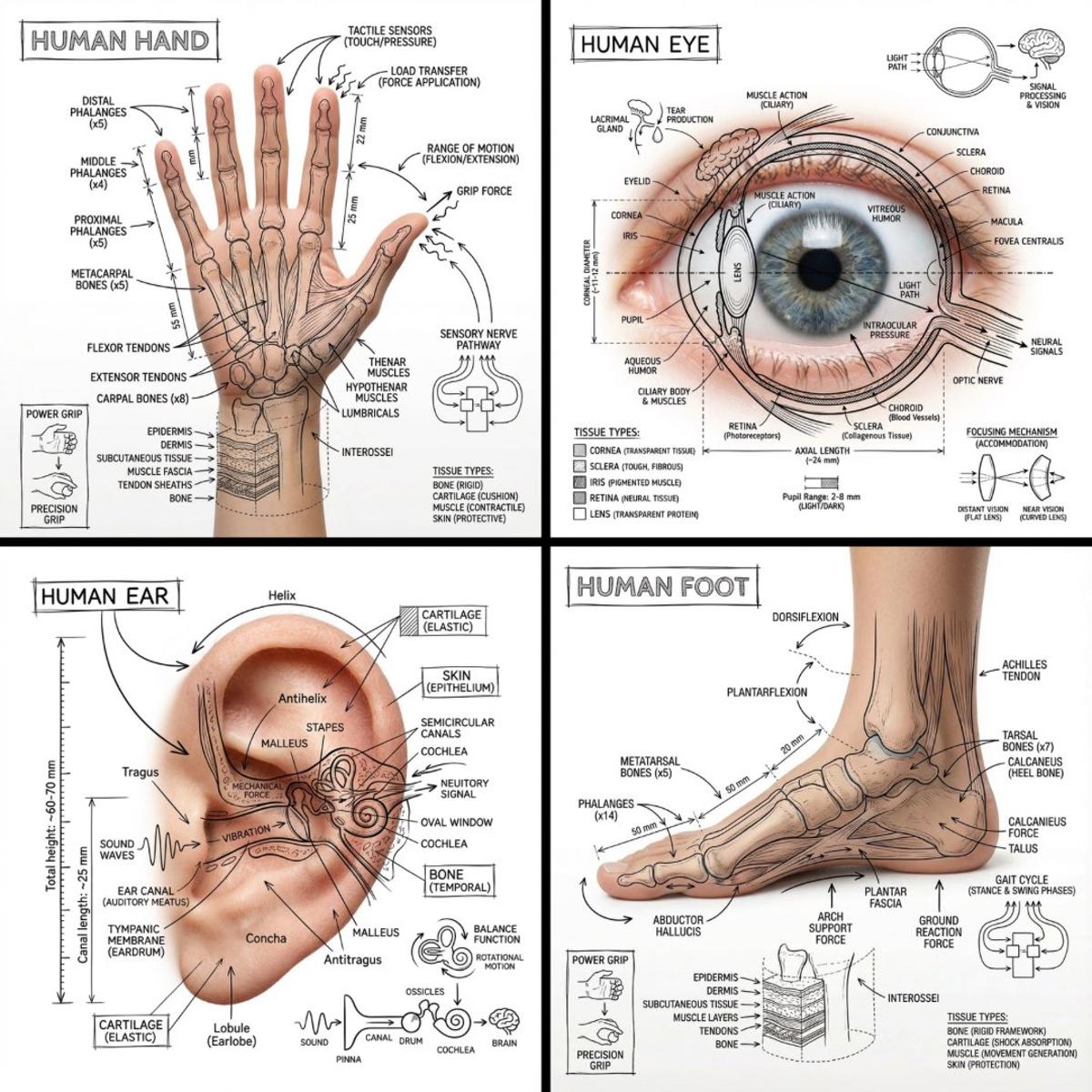 Create an infographic image of [BODY PART], combining a real