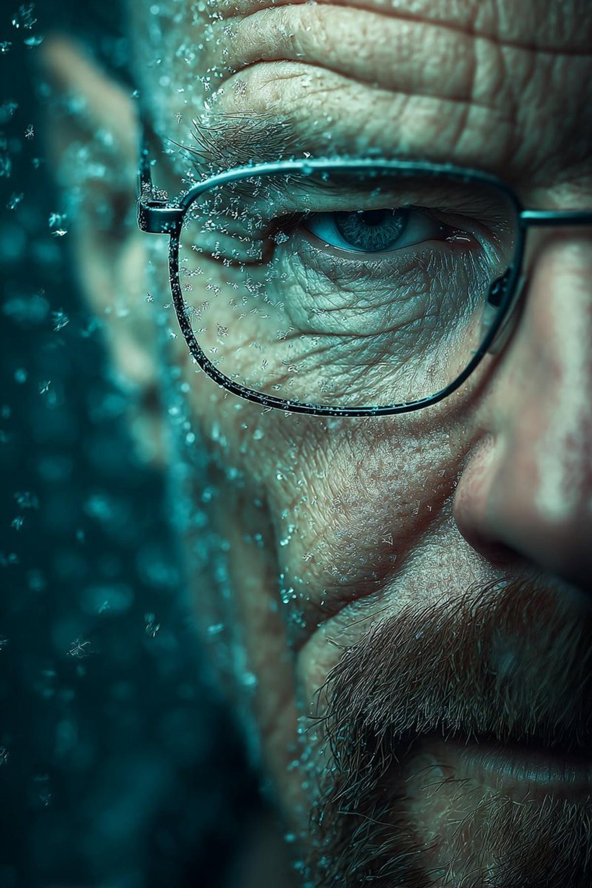 Walter White editorial surreal, centered; FG crystal dust, M
