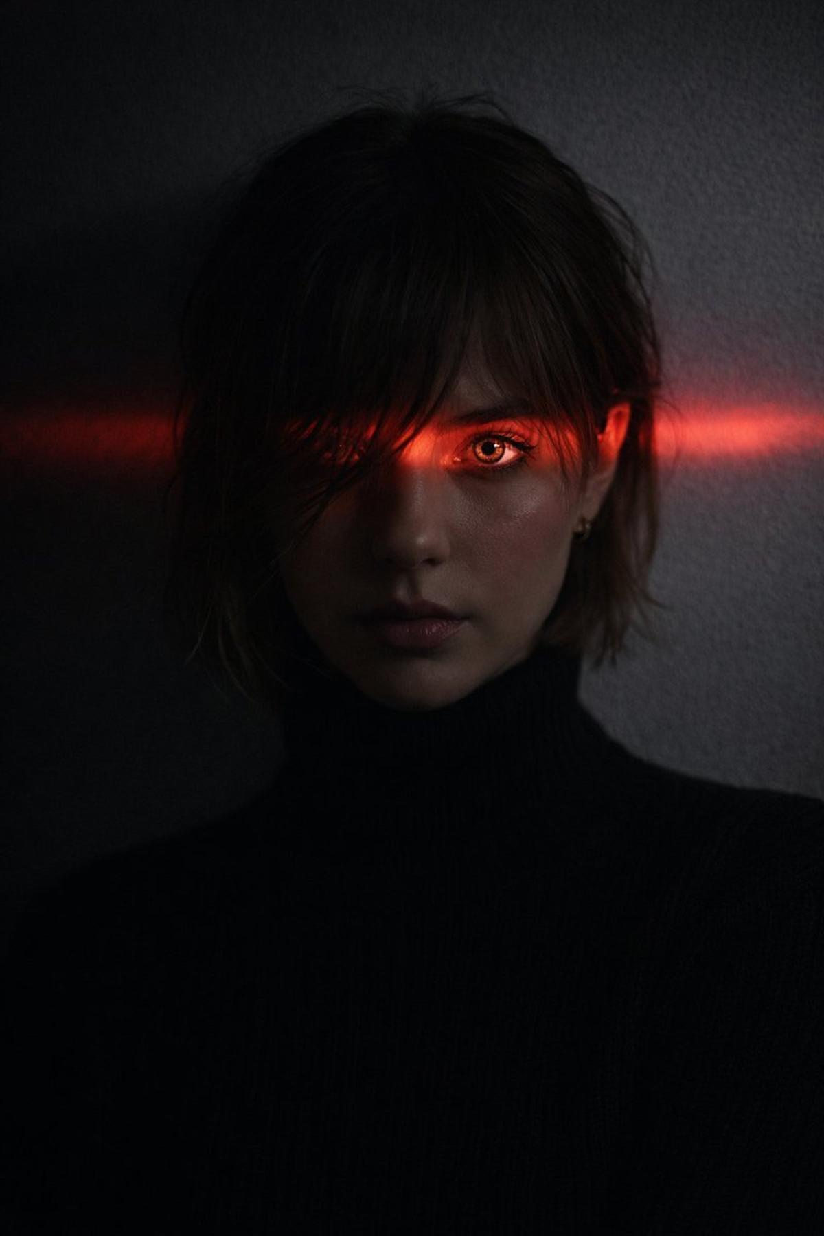Ultra-realistic dramatic portrait of a man or woman (from up