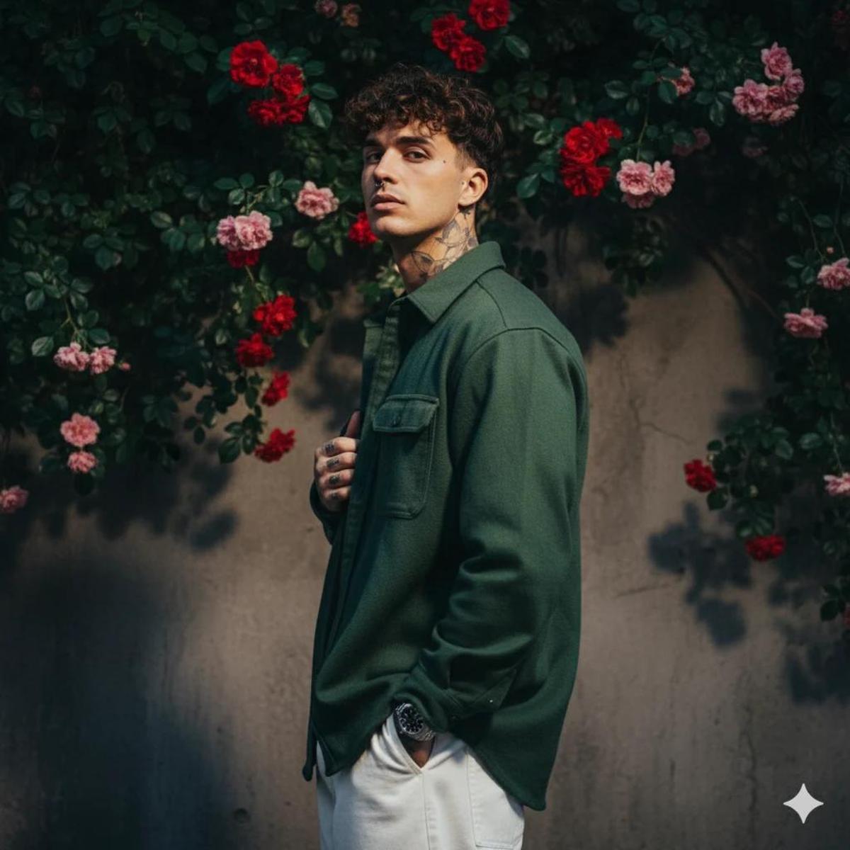 Create a realistic dark green portrait cinematic image with