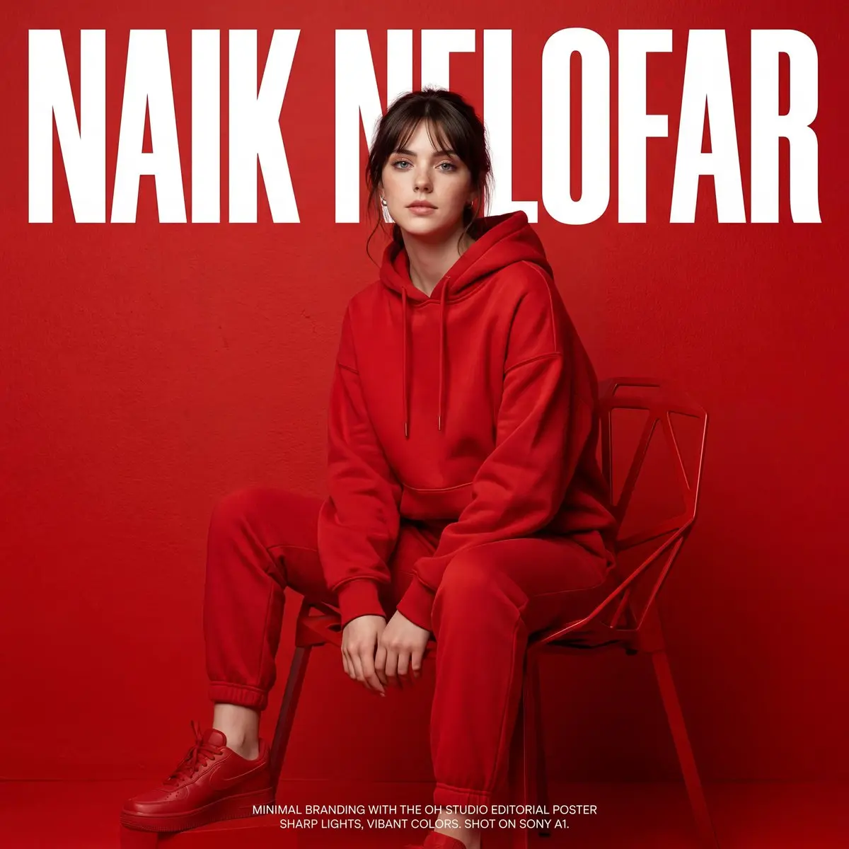 Studio fashion editorial poster of a young woman (use photo
