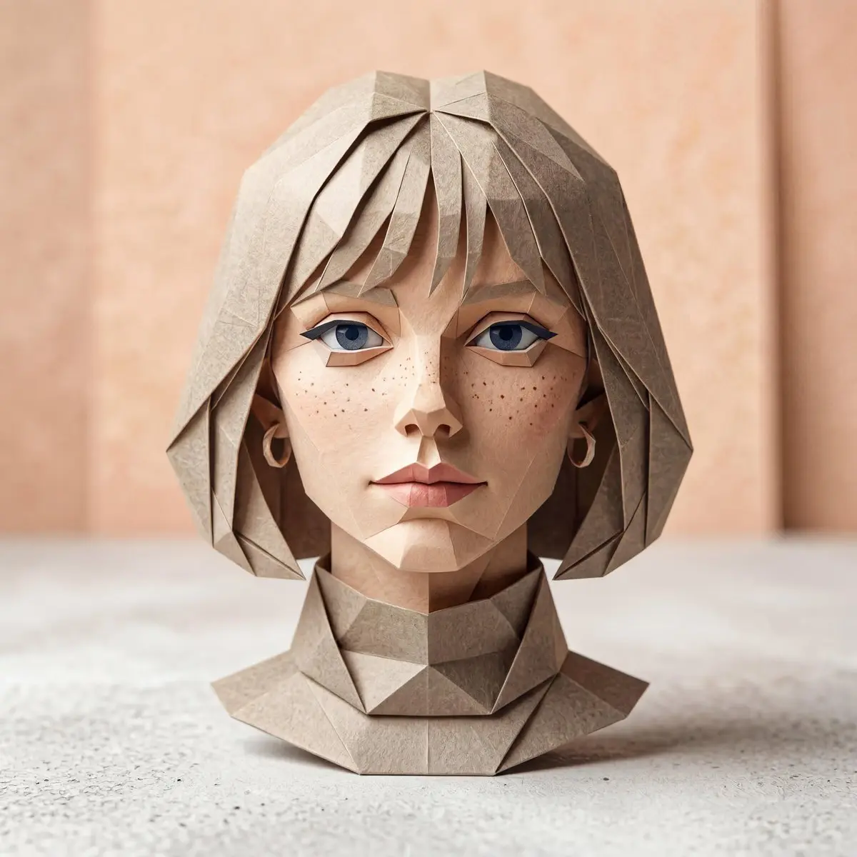 A hyper-detailed origami-style version of a person, folded f