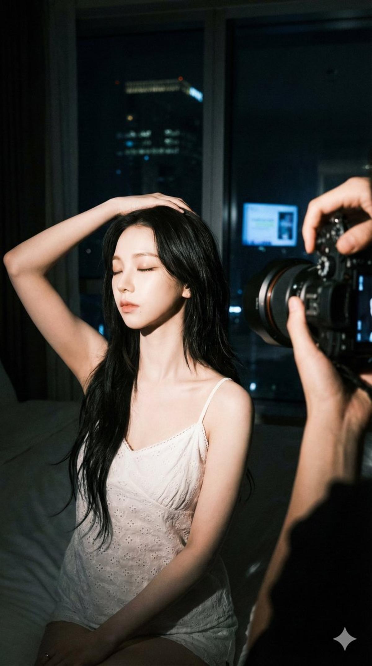 Behind-the-scenes indoor photography at night, high-contrast