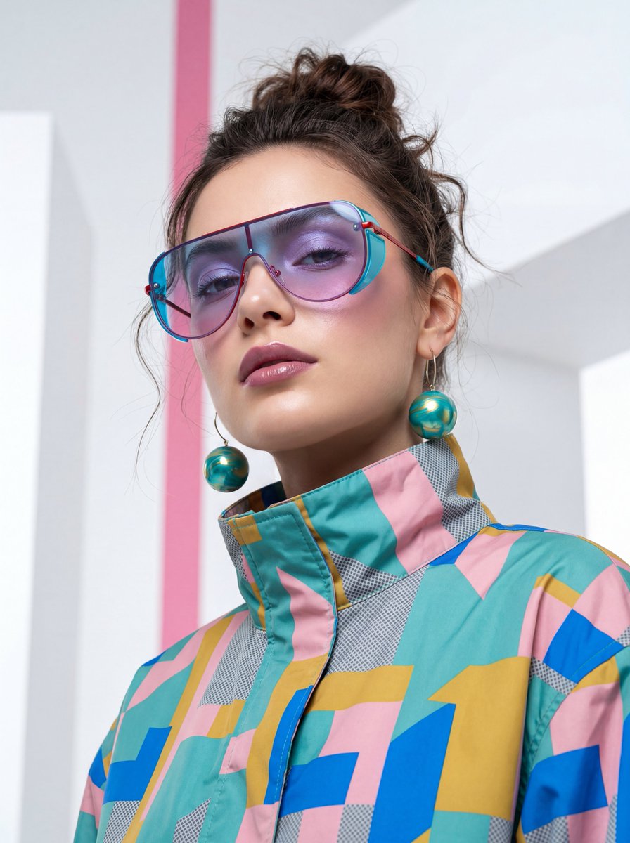 A high-fashion, cinematic portrait of a young woman with a s