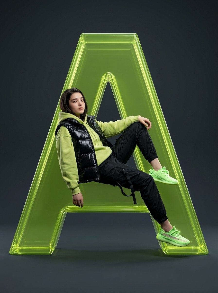 Full-body studio fashion portrait of a female subject with u