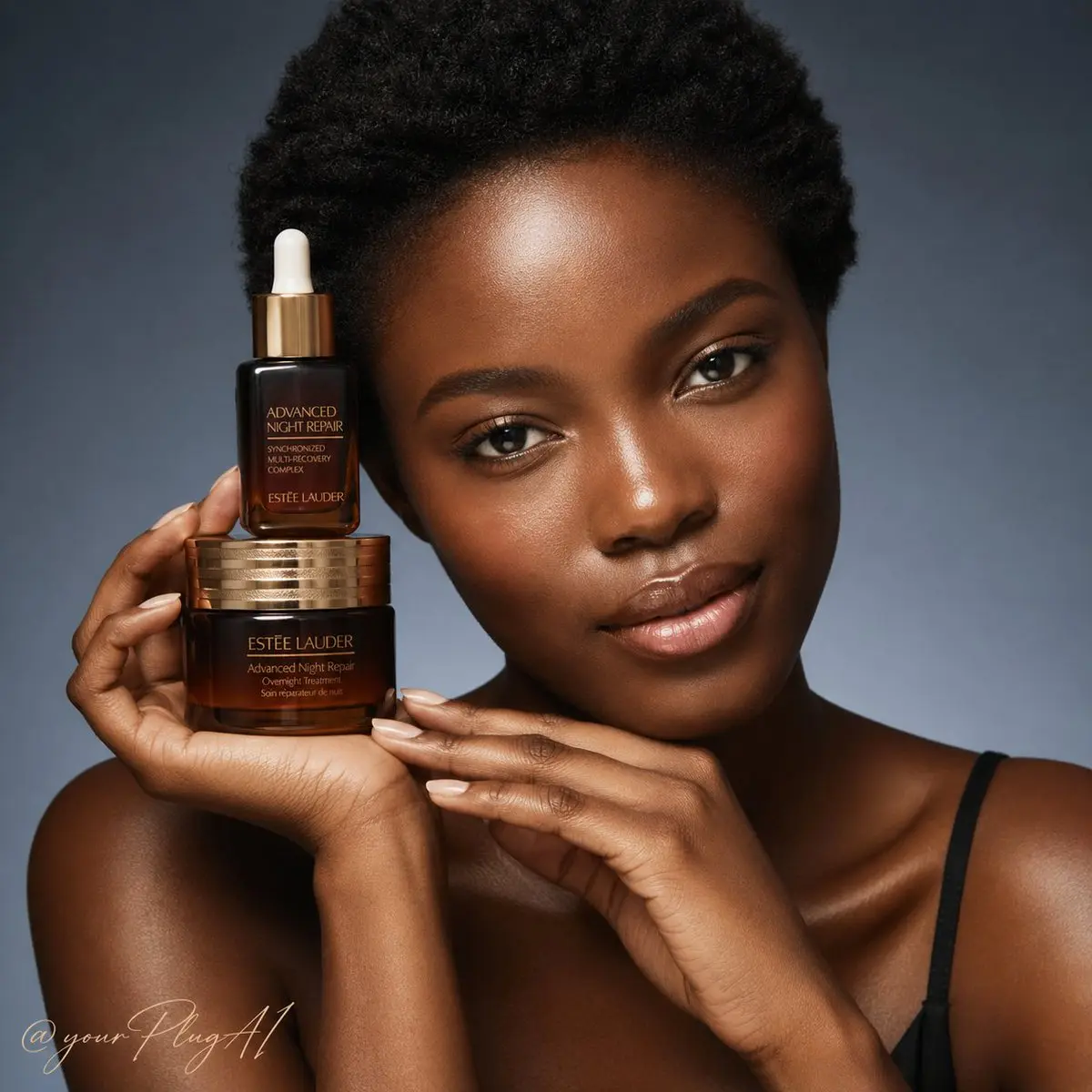 A high-end luxury skincare campaign portrait featuring [MODE
