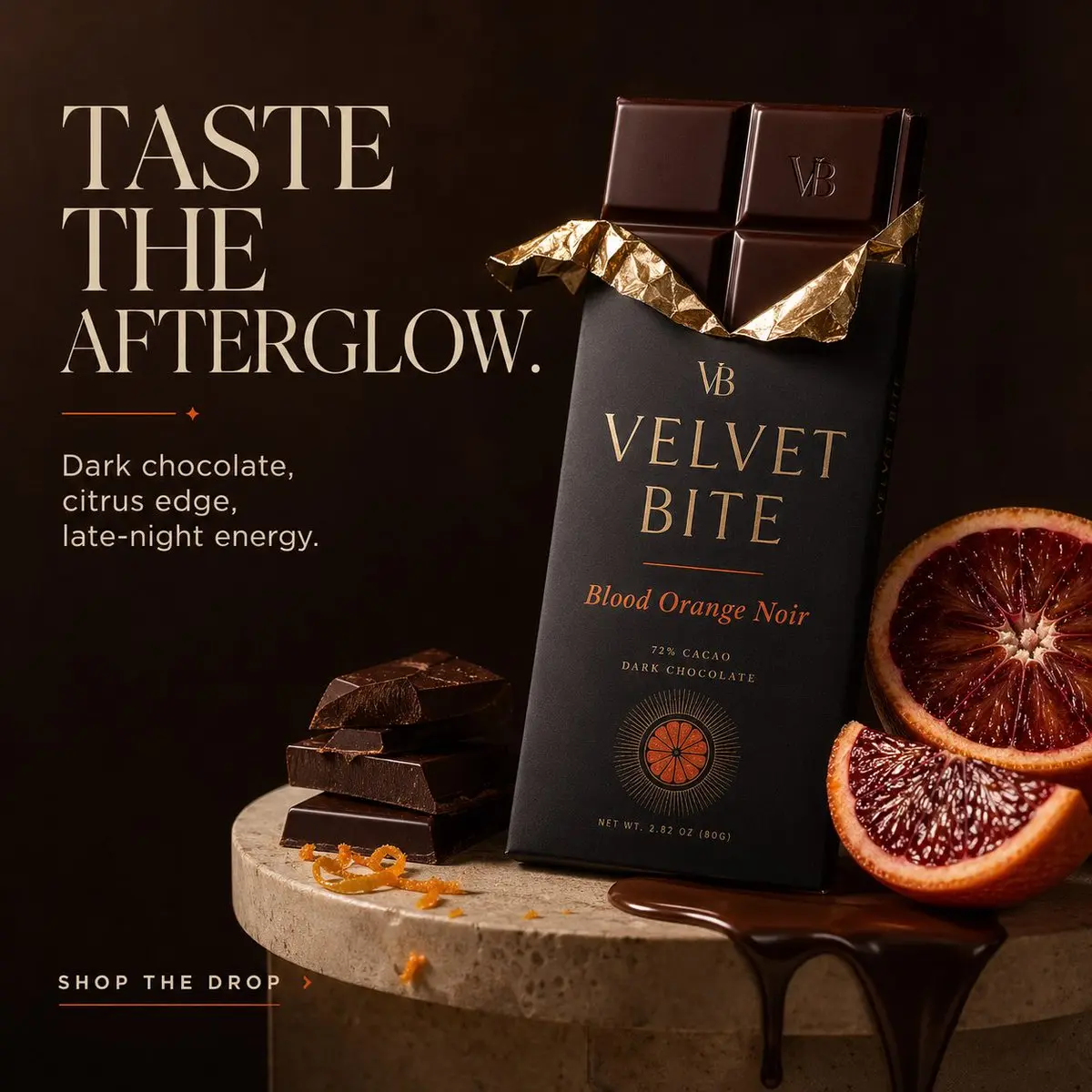 Create a premium ad for a fictional luxury chocolate brand c