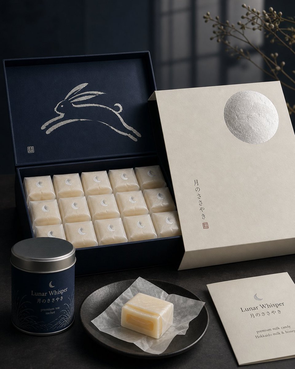 Premium Japanese confectionery packaging concept, “Lunar Whi