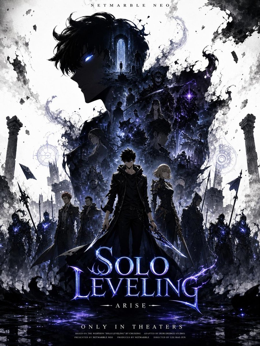 Create a promotional poster of a SOLO LEVELING-themed charac