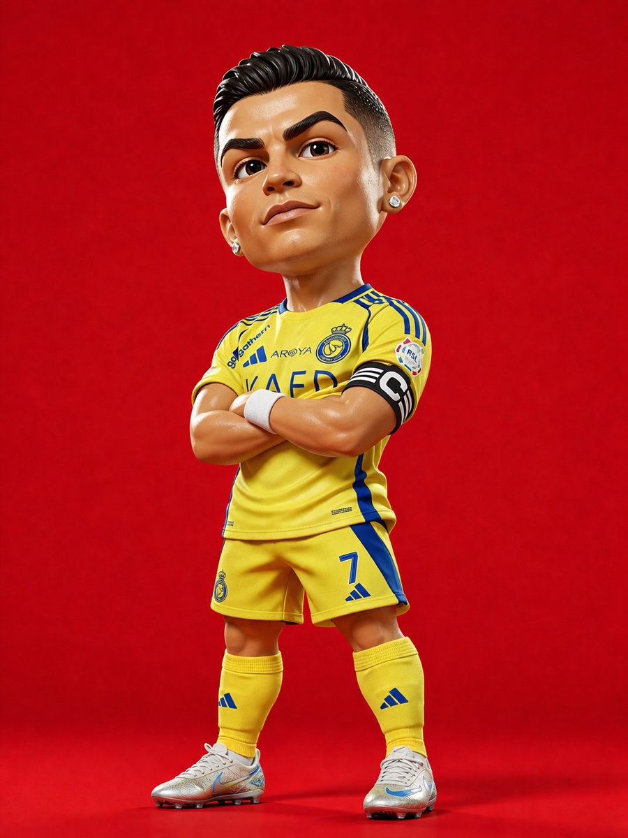 3D rendered caricature figurine of Cristiano Ronaldo, big he
