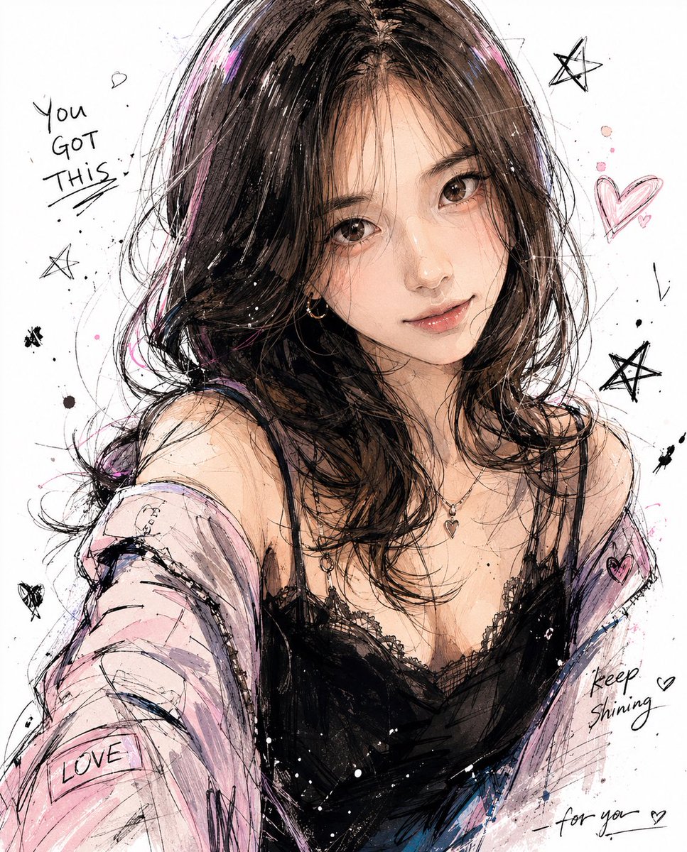 创作一幅你想象中“我的”插图：

韩风插图，拥有鲜明且难忘的角色设计，自然且富有表现力的面部情感，半身构图，以及动态姿势