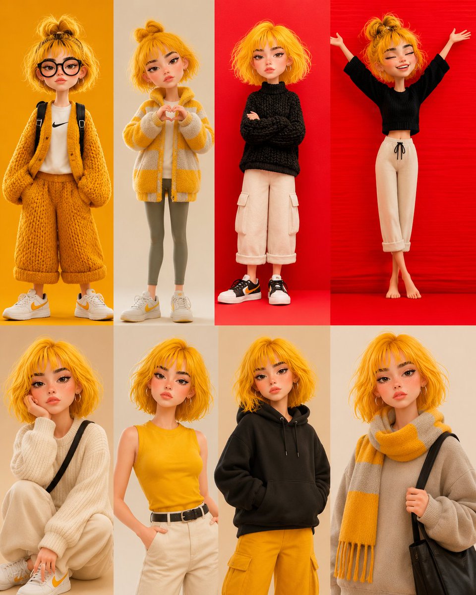 Ultra detailed stylized 3D Pixar-inspired girl collage, same