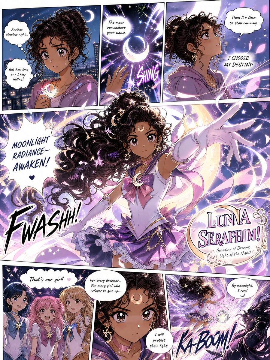 Create a full-page colored magical-girl manga illustration i