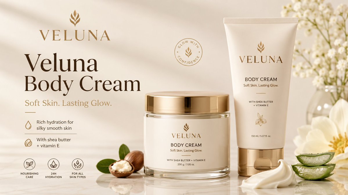 Create a premium clean mockup banner for a body cream produc