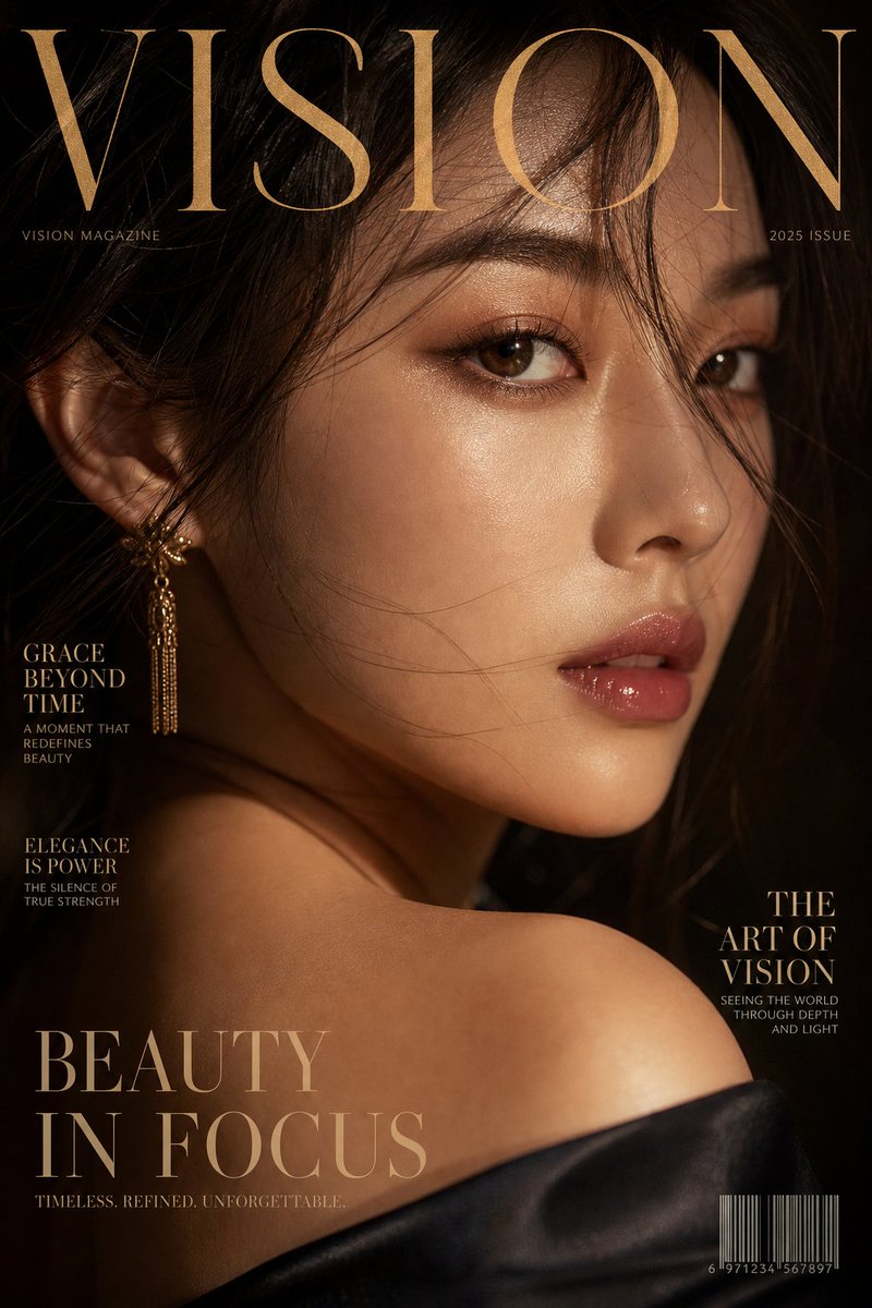 Luxury extreme close-up portrait, magazine cover style, titl