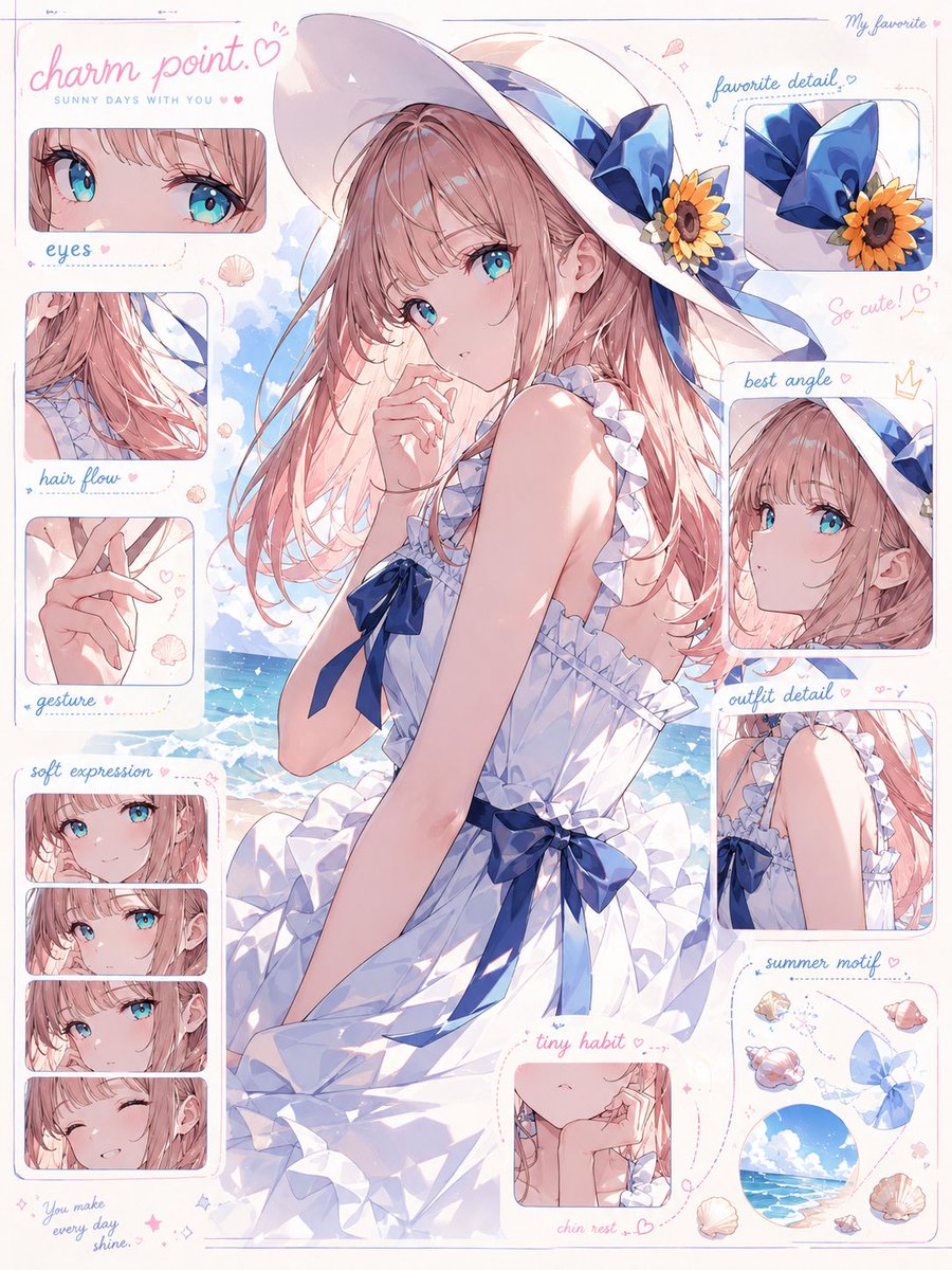 入力されたキャラクター画像をもとに、
そのキャラクターの「魅力解剖図」を1枚のビジュアルとして作成してください。
これ