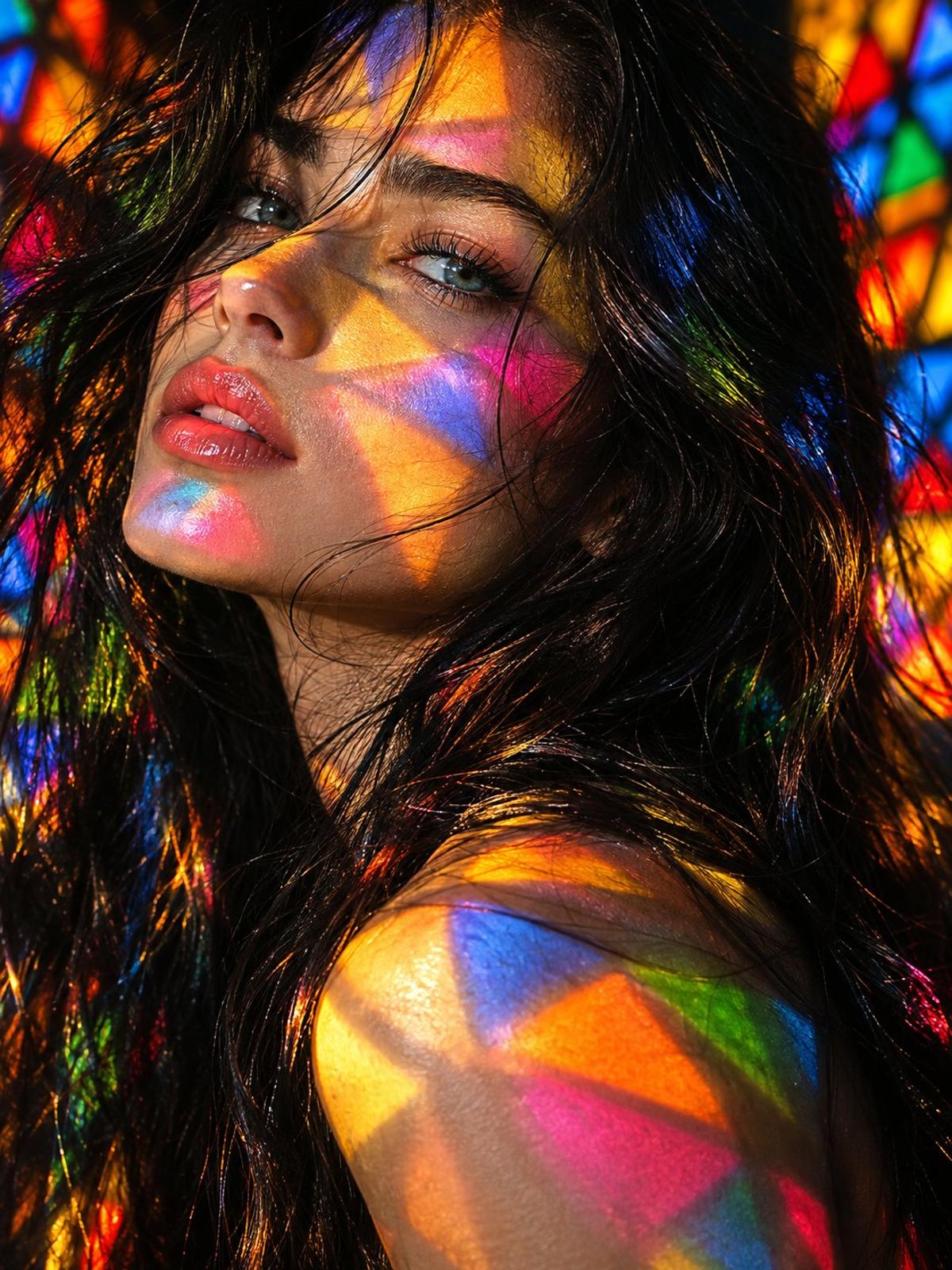 Stained-glass rainbow beauty portrait