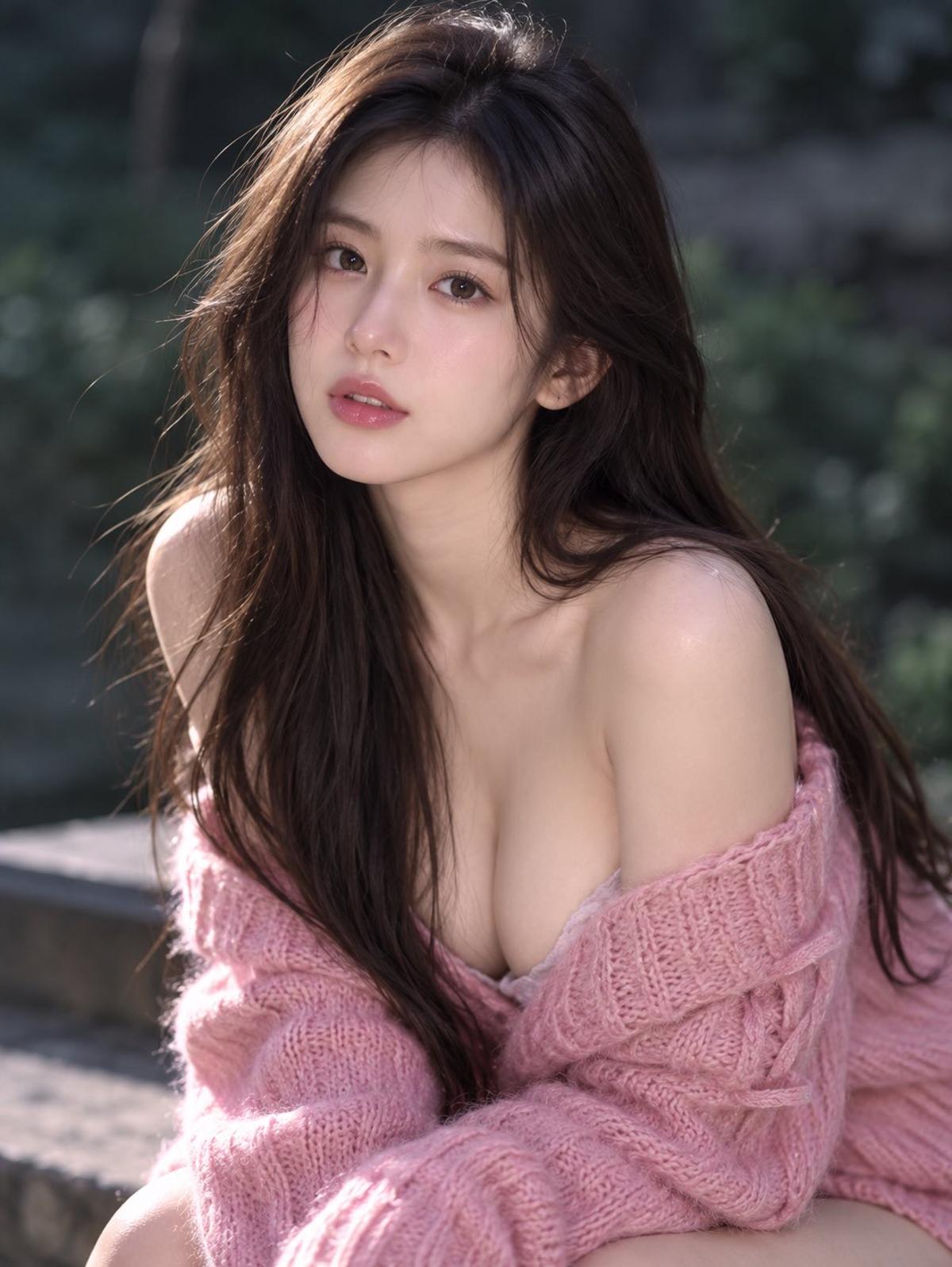 Soft pink knit garden portrait
