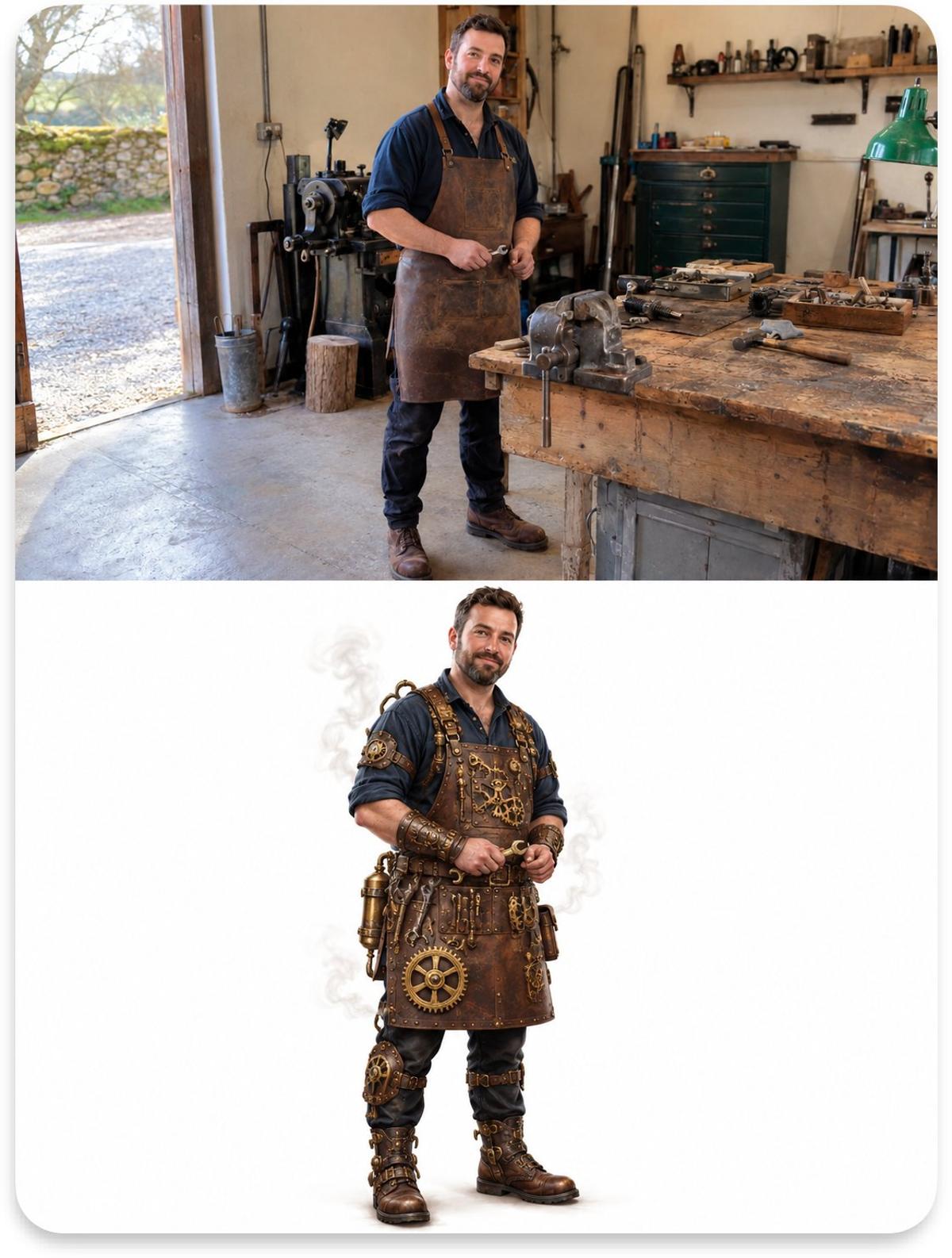 Steampunk Subject Transformation in Stacked Panels