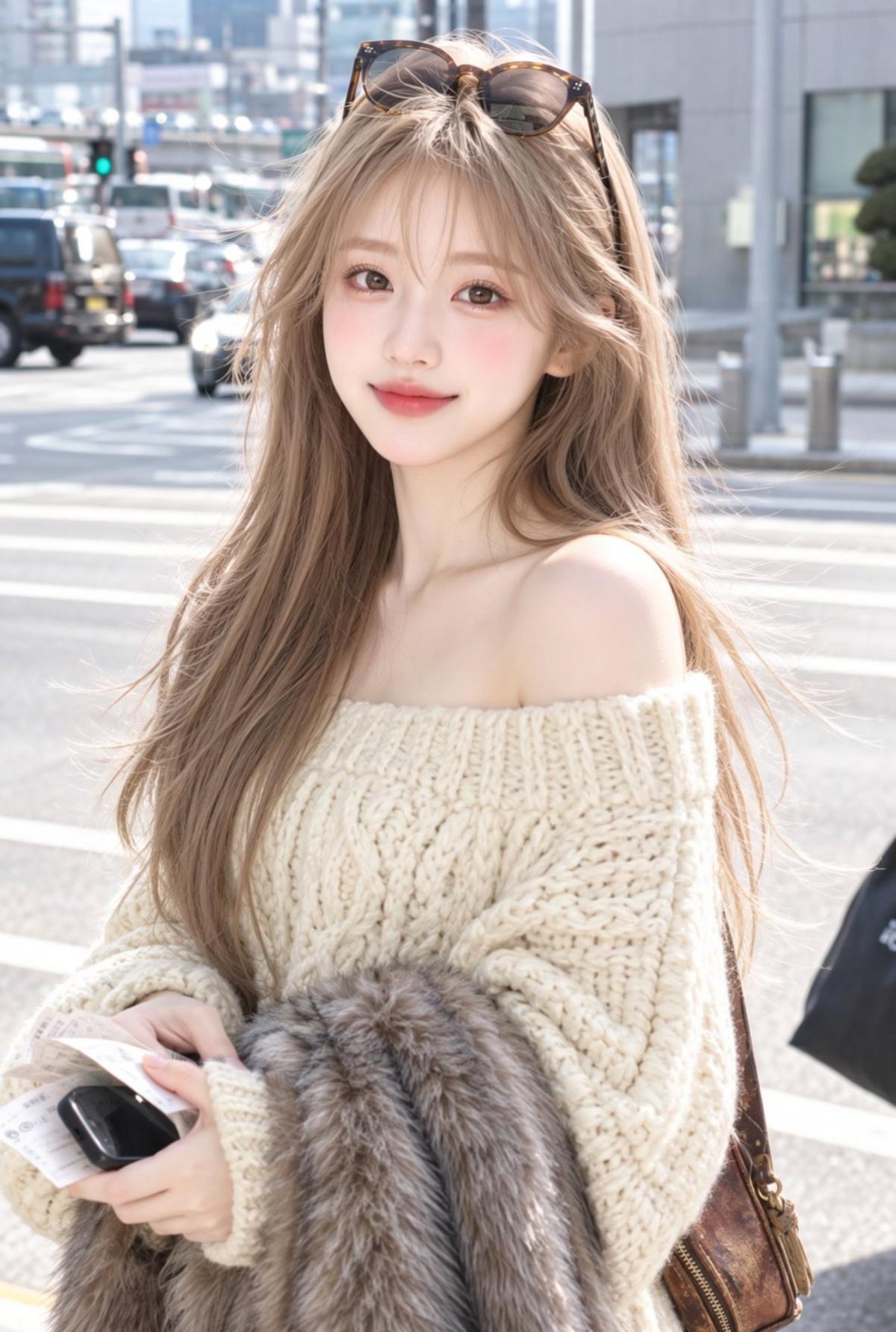 Cream Oatmeal Cable-Knit Street Fashion