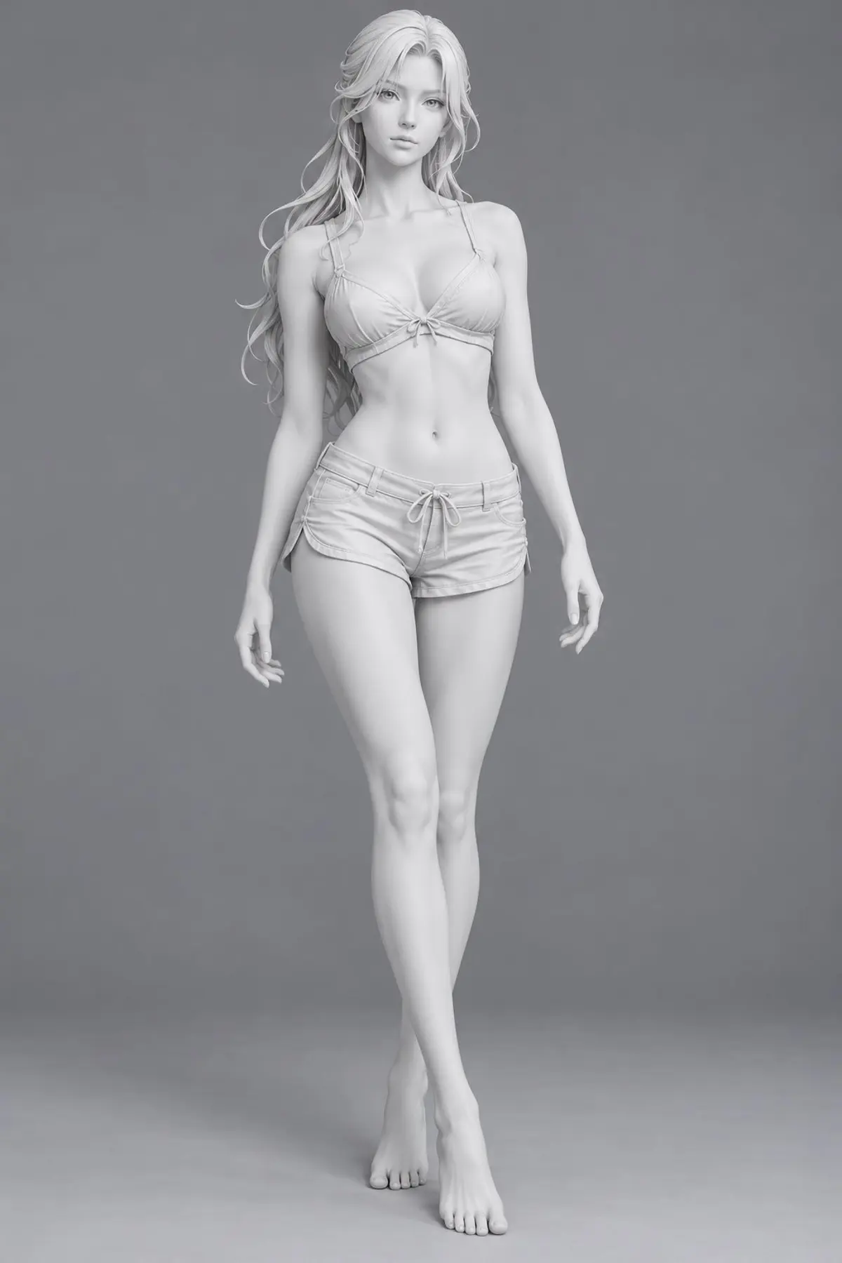 Full-body female white clay 3D model