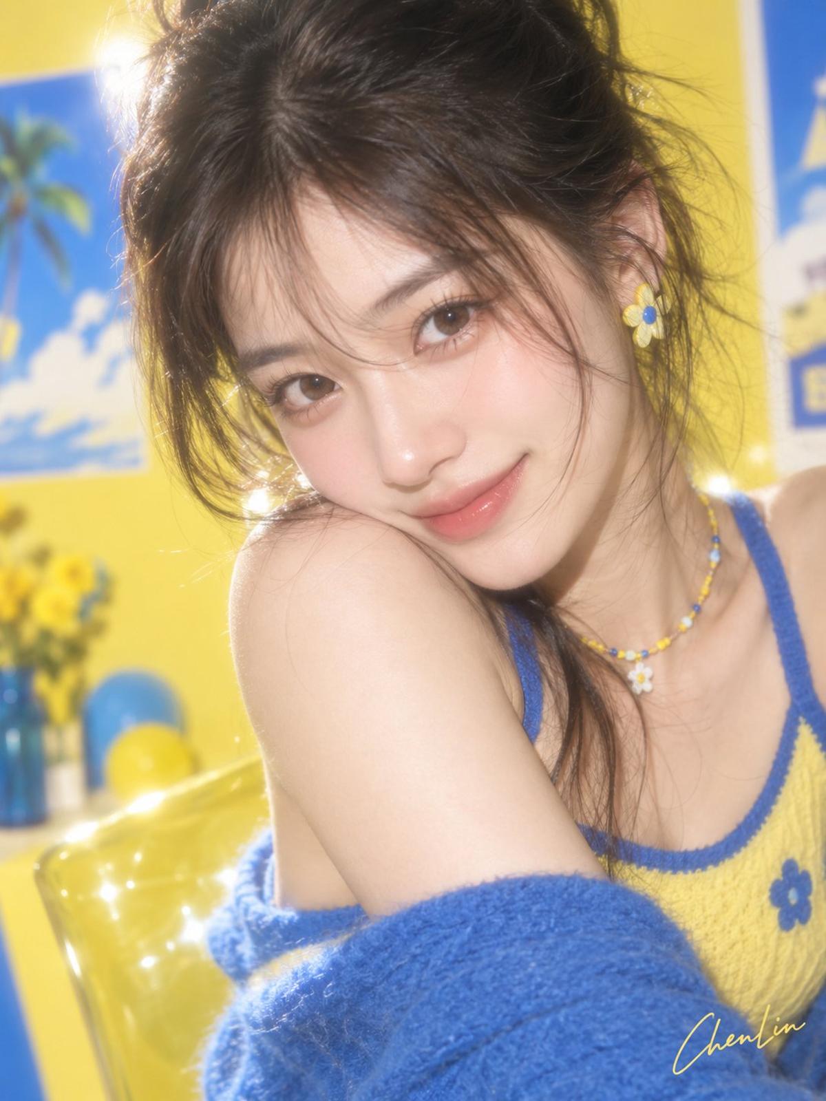 Yellow-and-blue CCD flash fashion portrait