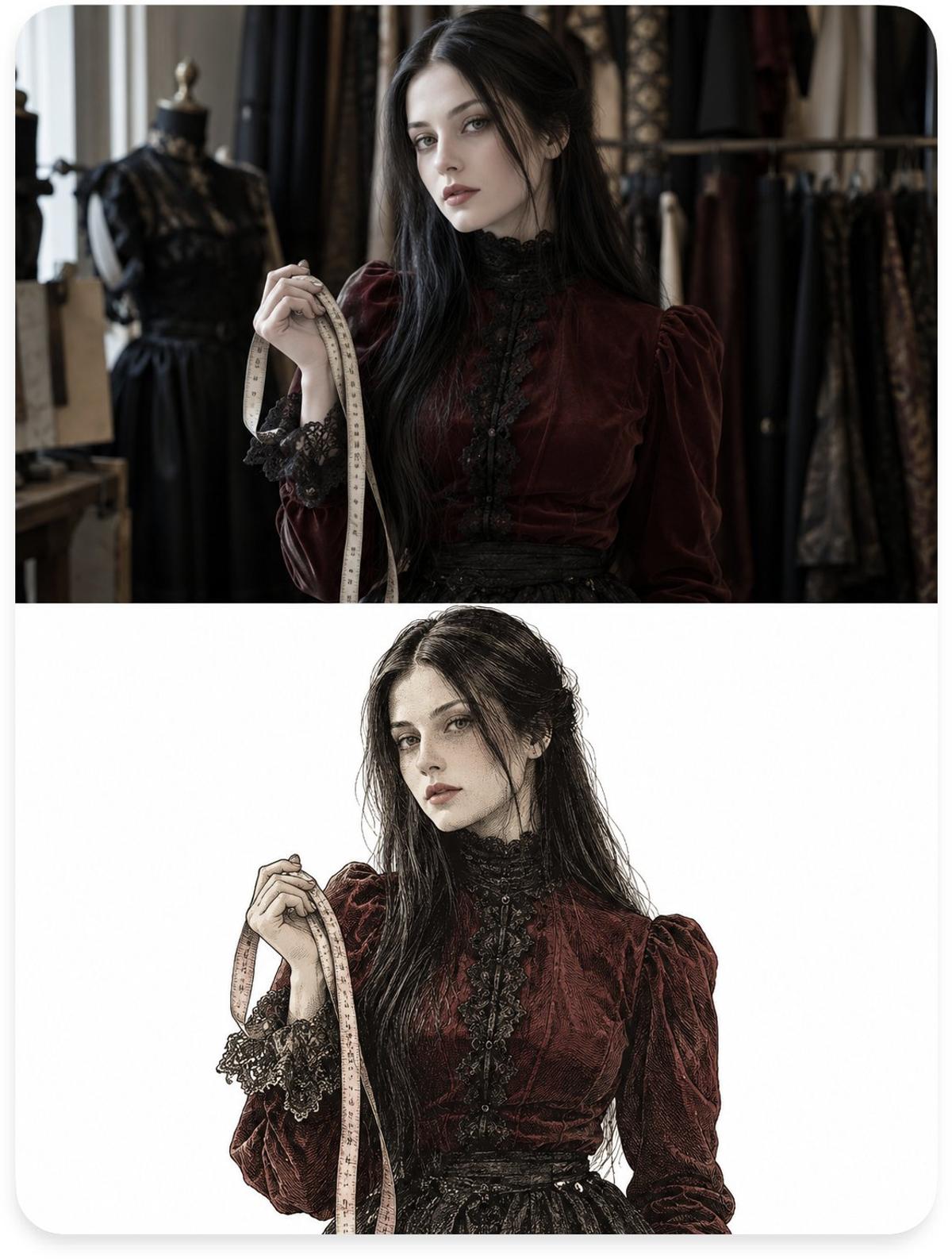 Victorian Gothic Portrait and Pet Diptych