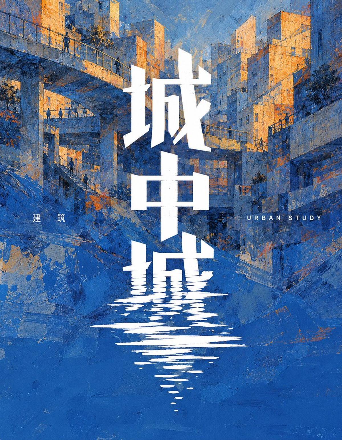Blue and Orange Painted Poster with Sliced White Typography
