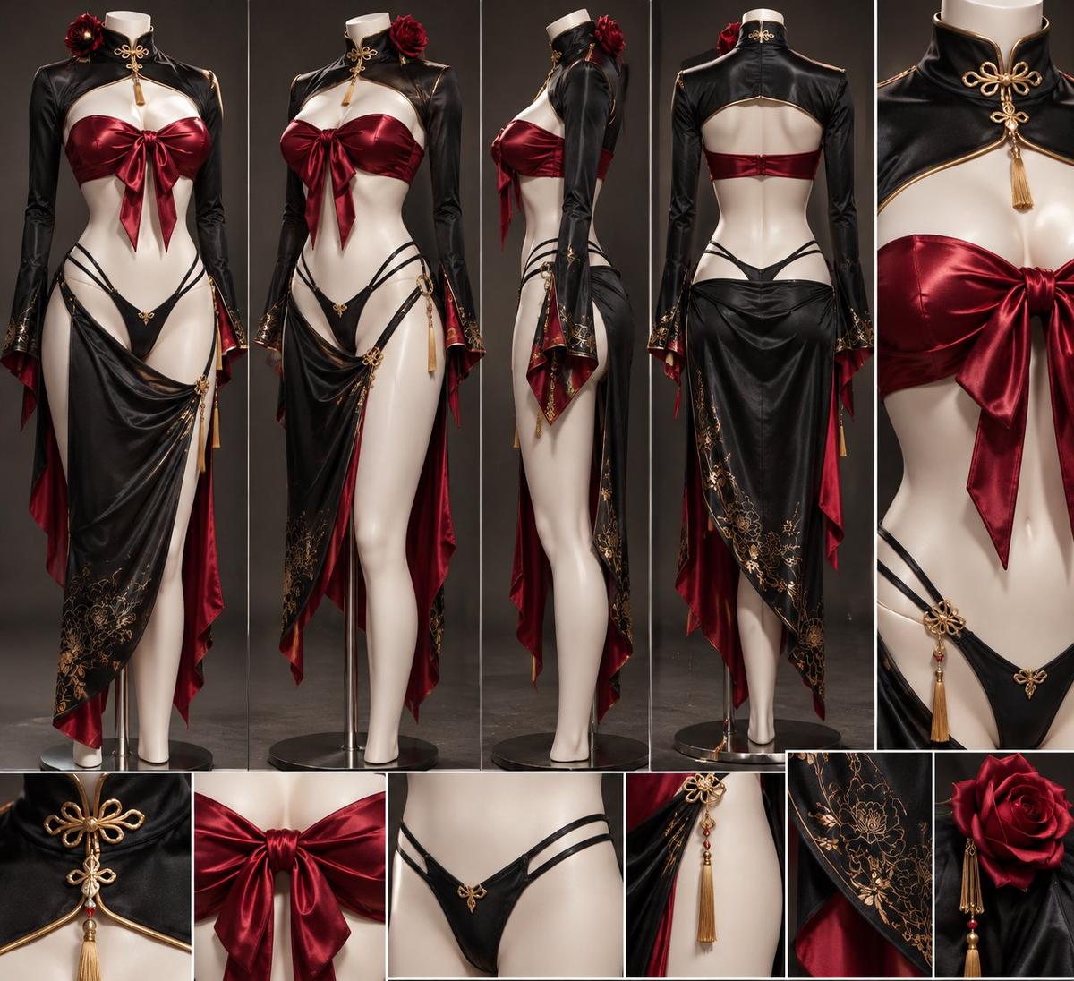 Black and Crimson Cutout Cheongsam Costume Design