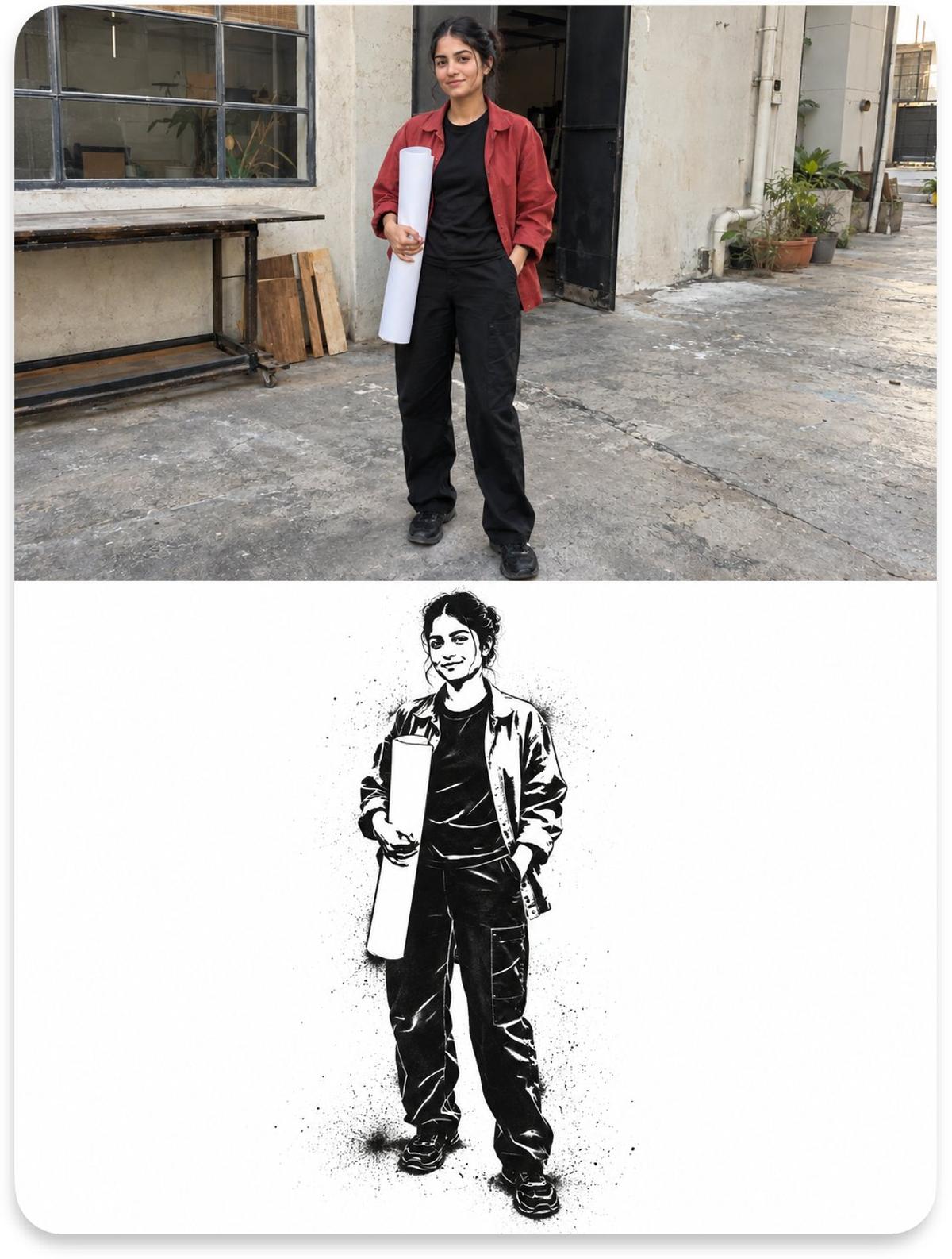 Stencil Spray-Paint Before-and-After Portraits