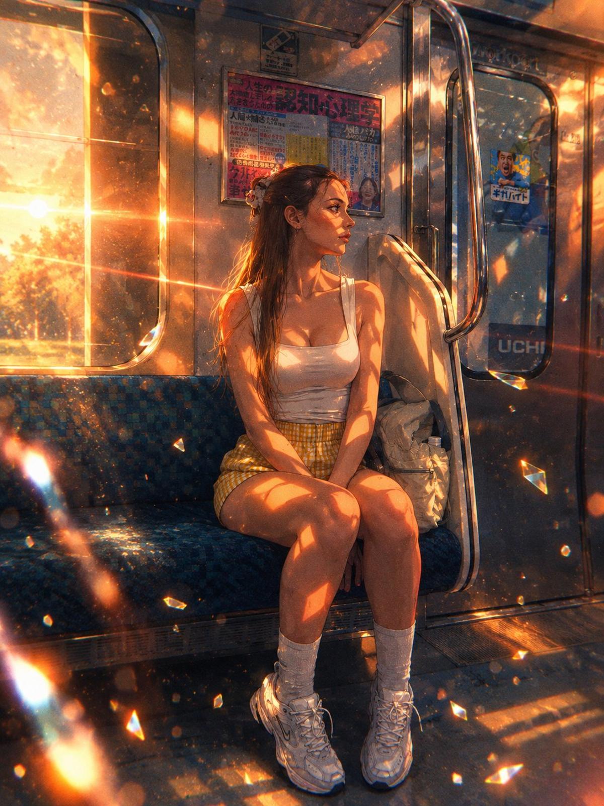 Golden-hour reverie in a vintage train carriage