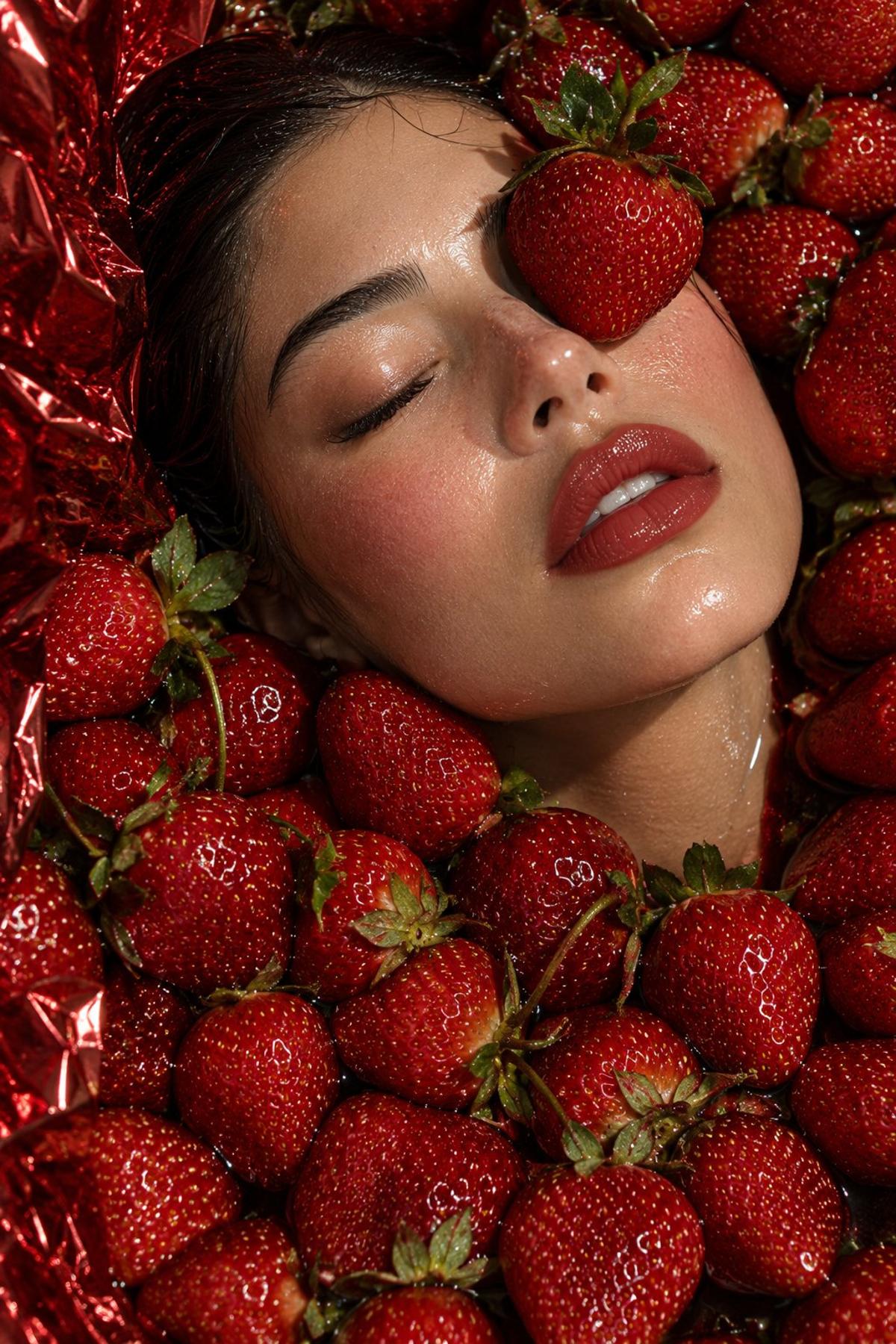 Crimson strawberry editorial beauty close-up