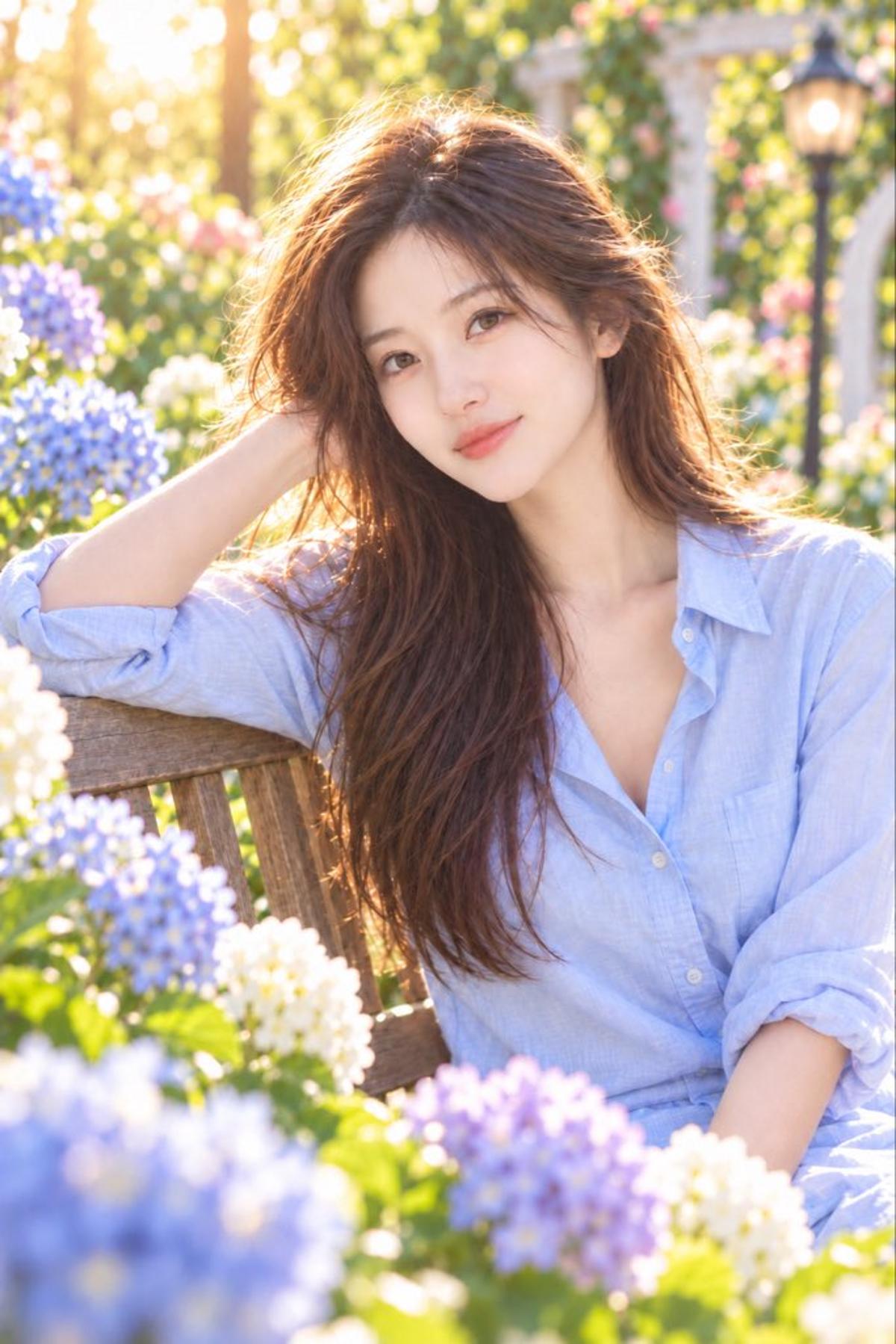 Soft Afternoon Portrait in a Hydrangea Garden