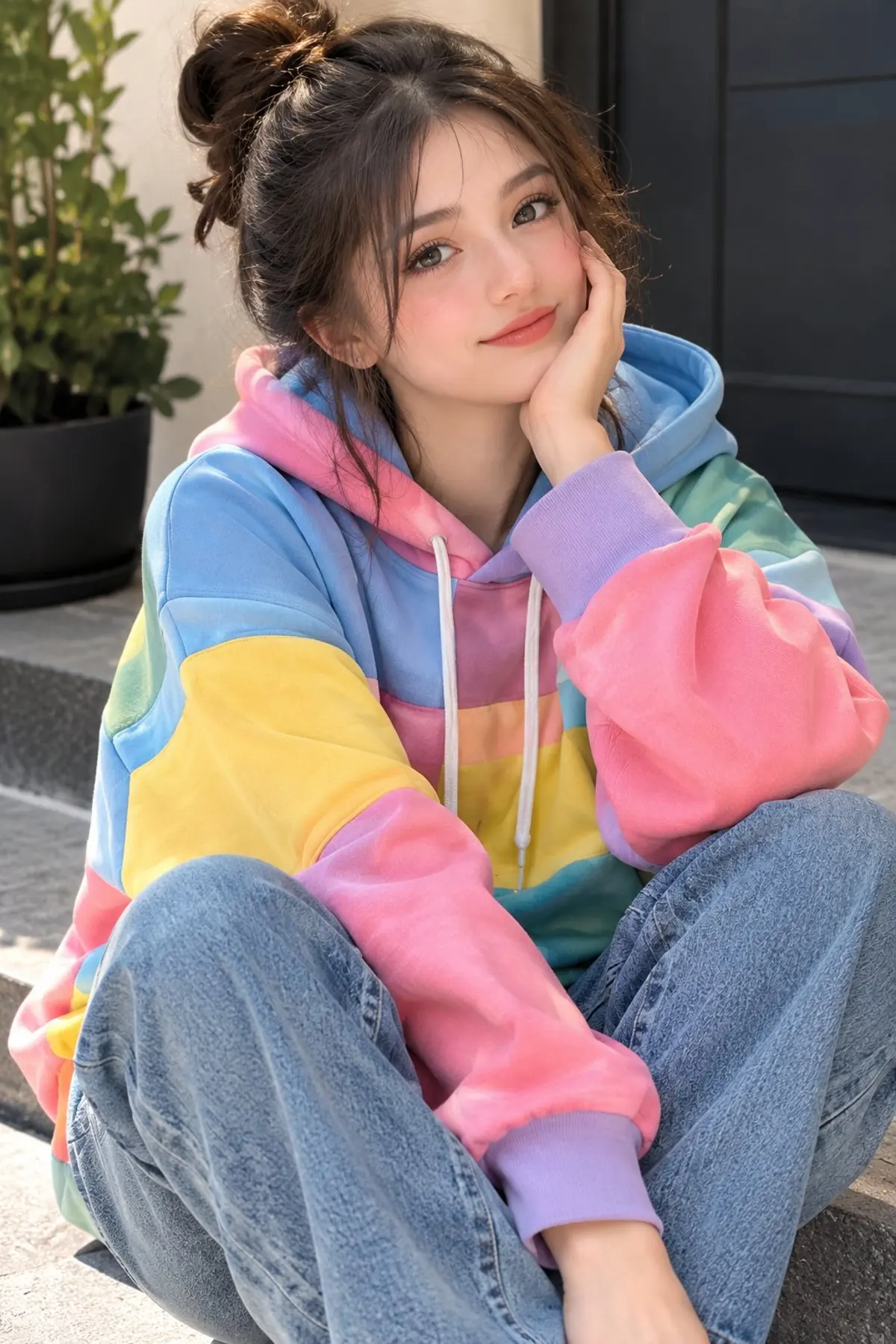 Pastel Hoodie Portrait in Photography and Colored Pencil Sketch