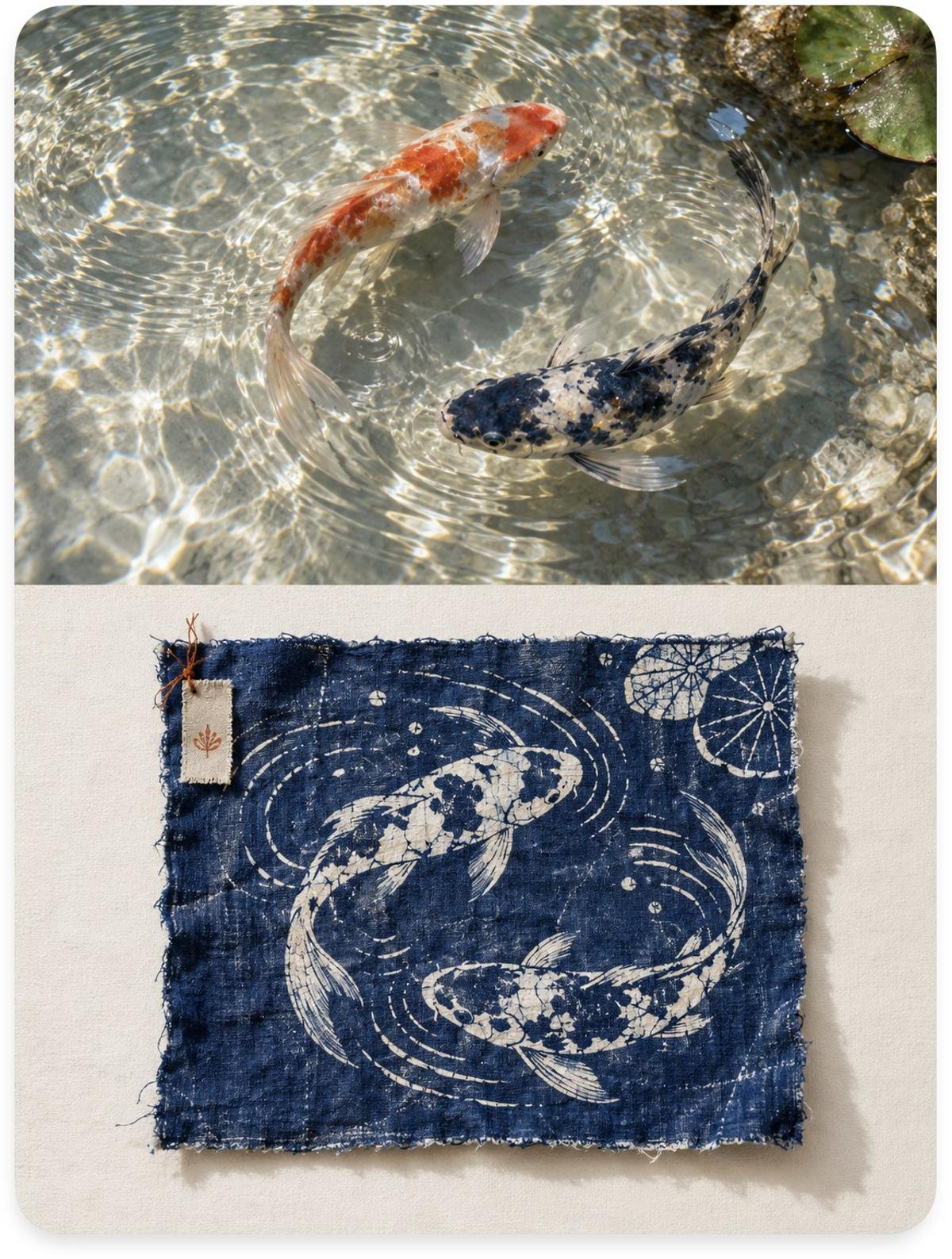 Photo and handmade indigo batik textile posters