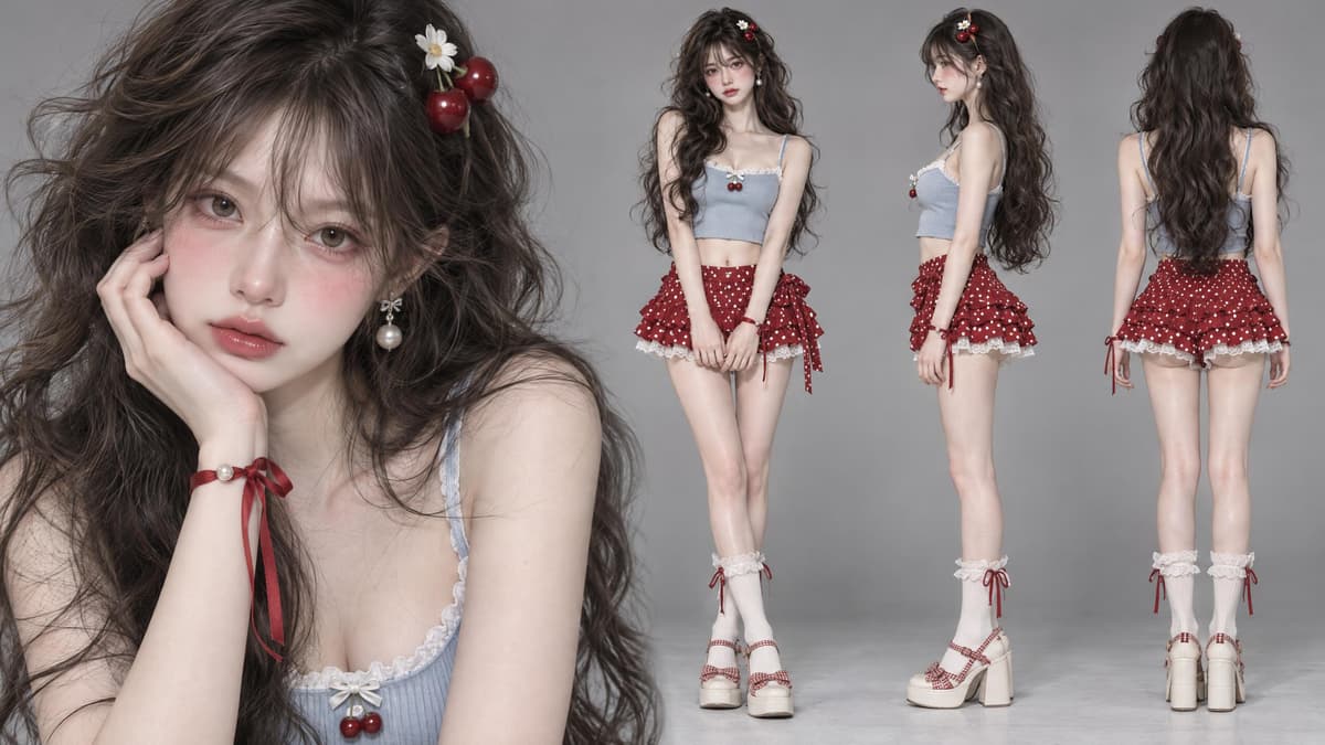 Retro cherry fashion character sheet