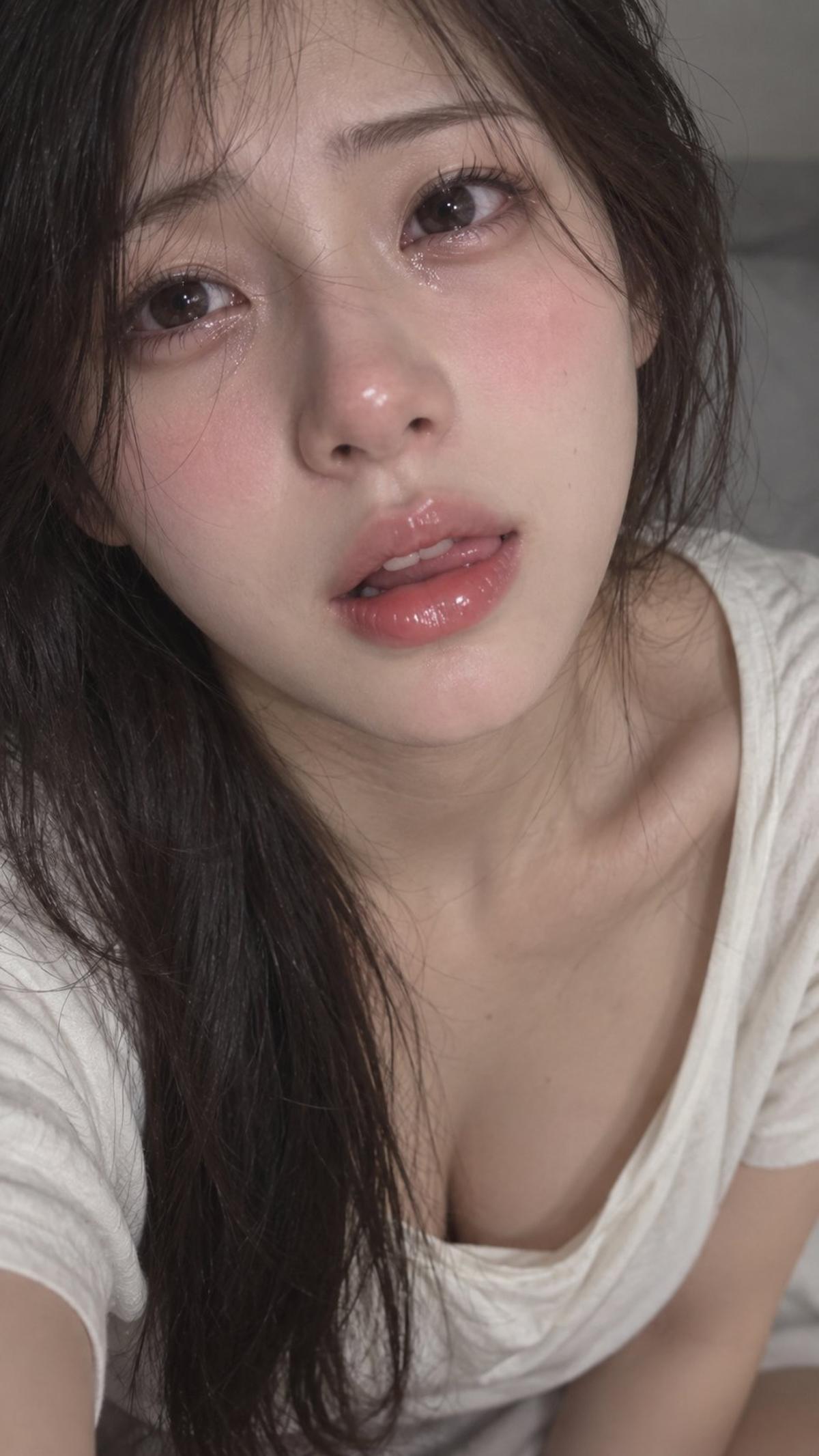 Intimate Close-Up Portrait with Tearful Eyes