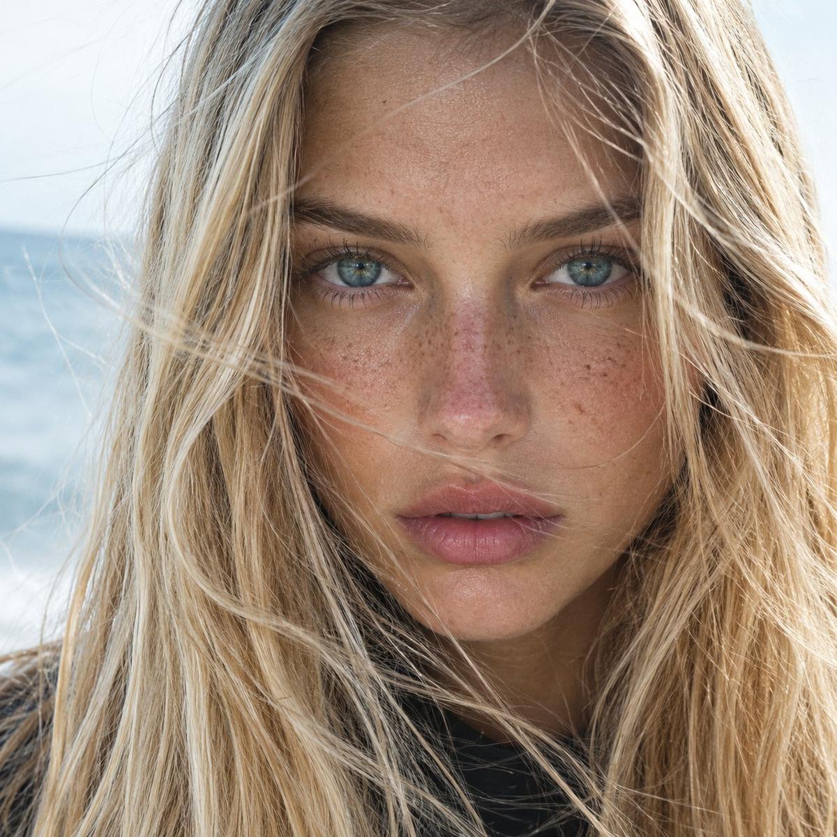 Natural blonde coastal beauty portrait