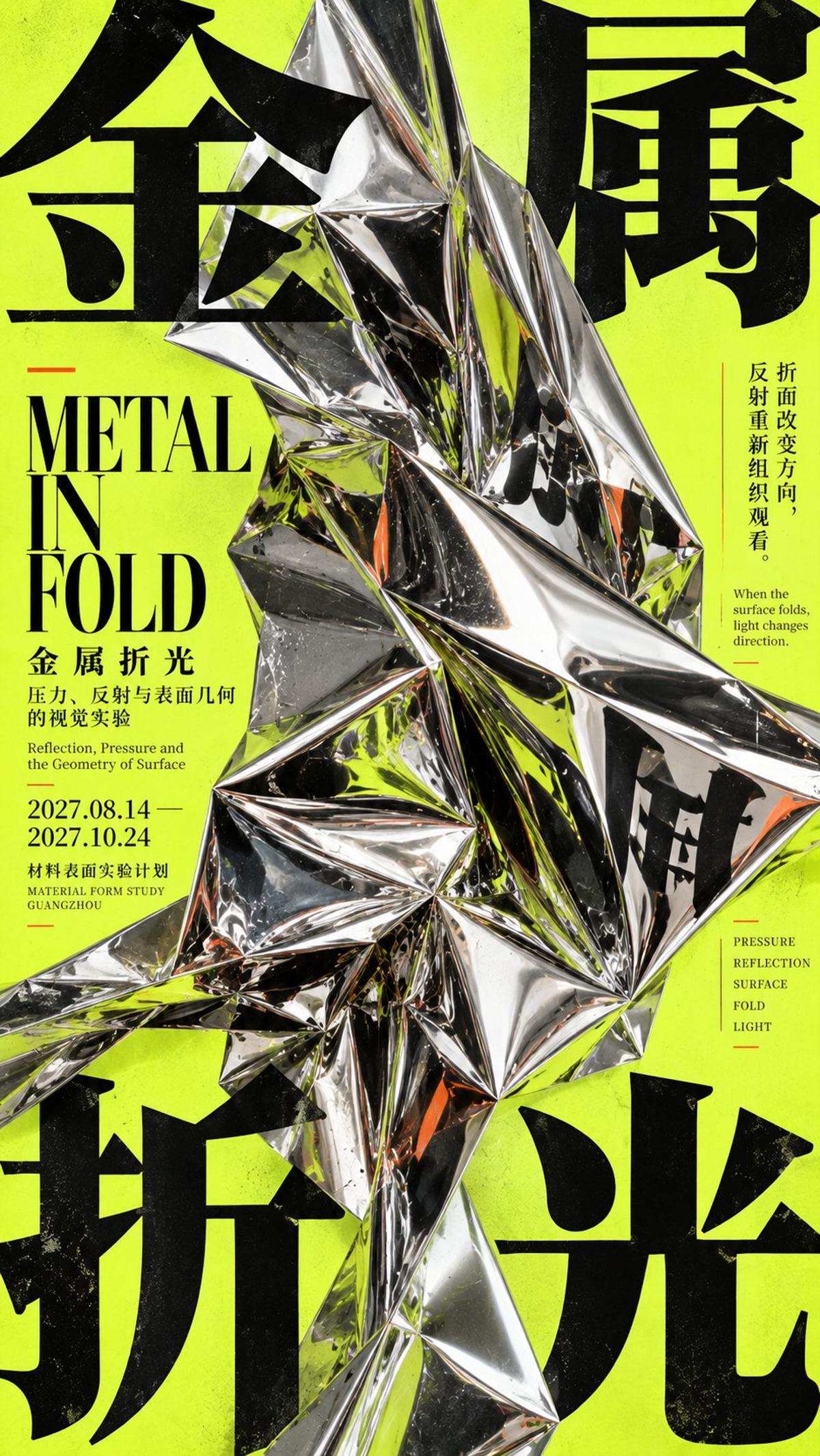 Corner-Pressure Typography Posters with Metal, Stone, Mirror and Ice