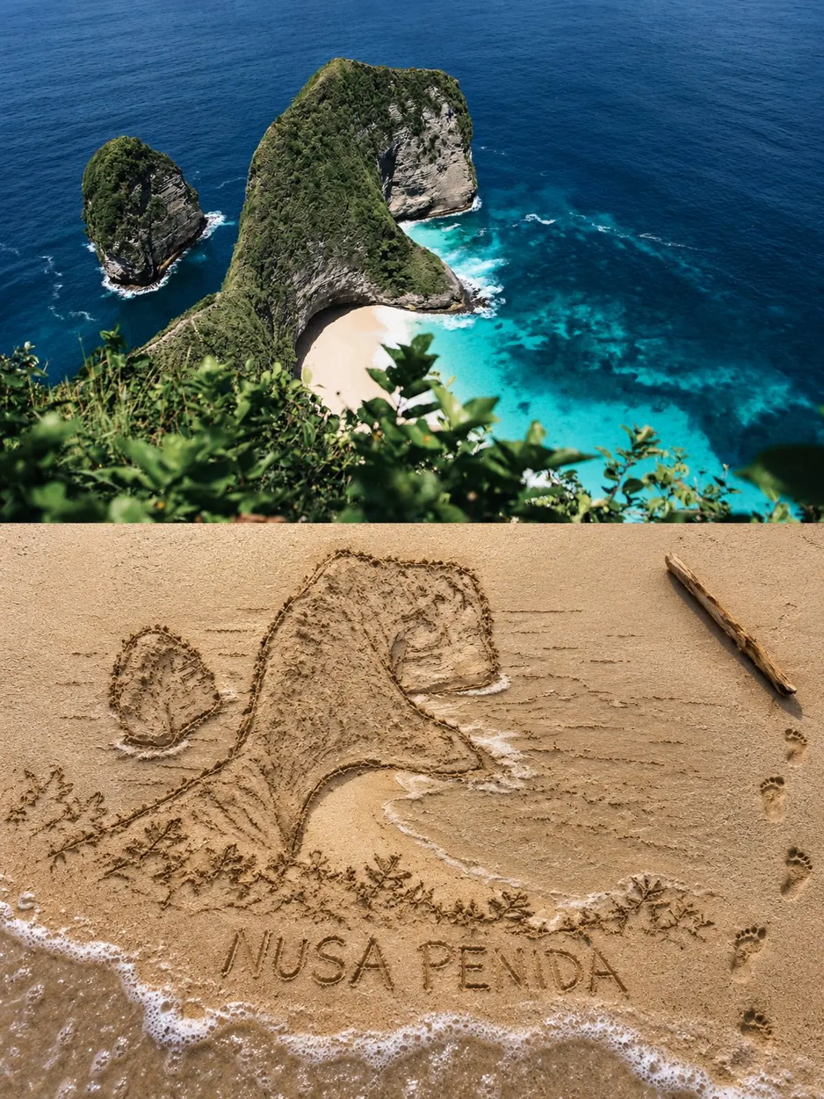 Coastal Photography and Twig Drawings in Wet Sand