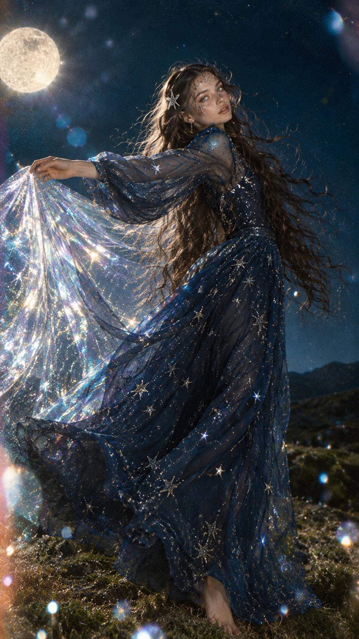 Moonlit celestial gown with an iridescent fairy cape