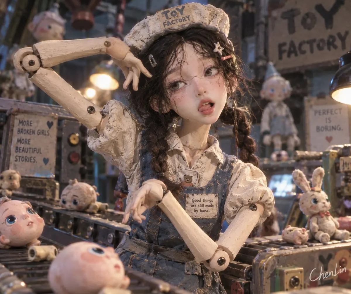 Handcrafted Mechanical Doll in a Clay Stop-Motion Toy Factory